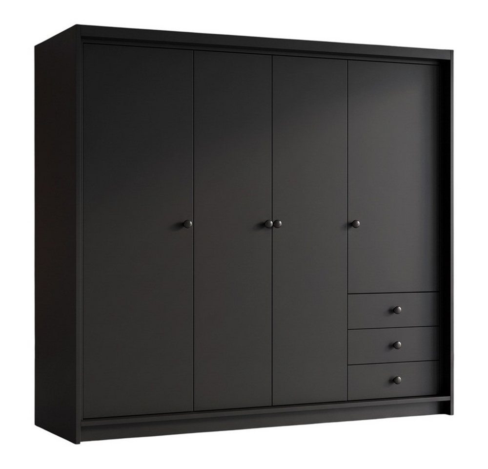 A&J MöbelLand GmbH Drehtürenschrank FALKEN– viertüriger Kleiderschrank 200 cm (Geräumiger viertüriger Kleiderschrank mit Schubladen. Geräumiger Schrank mit einer Breite von 200 cm und Schubladen, ideal zur Aufbewahrung von Kleidung und Accessoires. Viel S