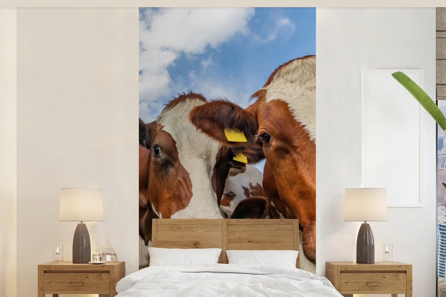 MuchoWow Fototapete Kühe - Tiere - Wiese - Natur, Matt, bedruckt, (2 St), Vliestapete für Wohnzimmer Schlafzimmer Küche, Fototapete