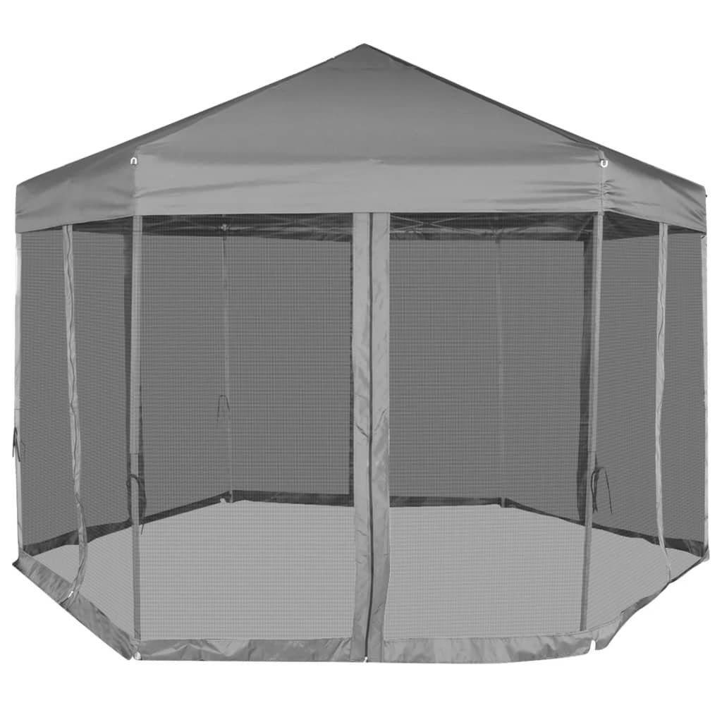 Thumbnail - vidaXL Partyzelt Hexagonal Pop-Up Zelt mit 6 Seitenwänden Grau 3,6x3,1 m