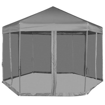 vidaXL Partyzelt Hexagonal Pop-Up Zelt mit 6 Seitenwänden Grau 3,6x3,1 m