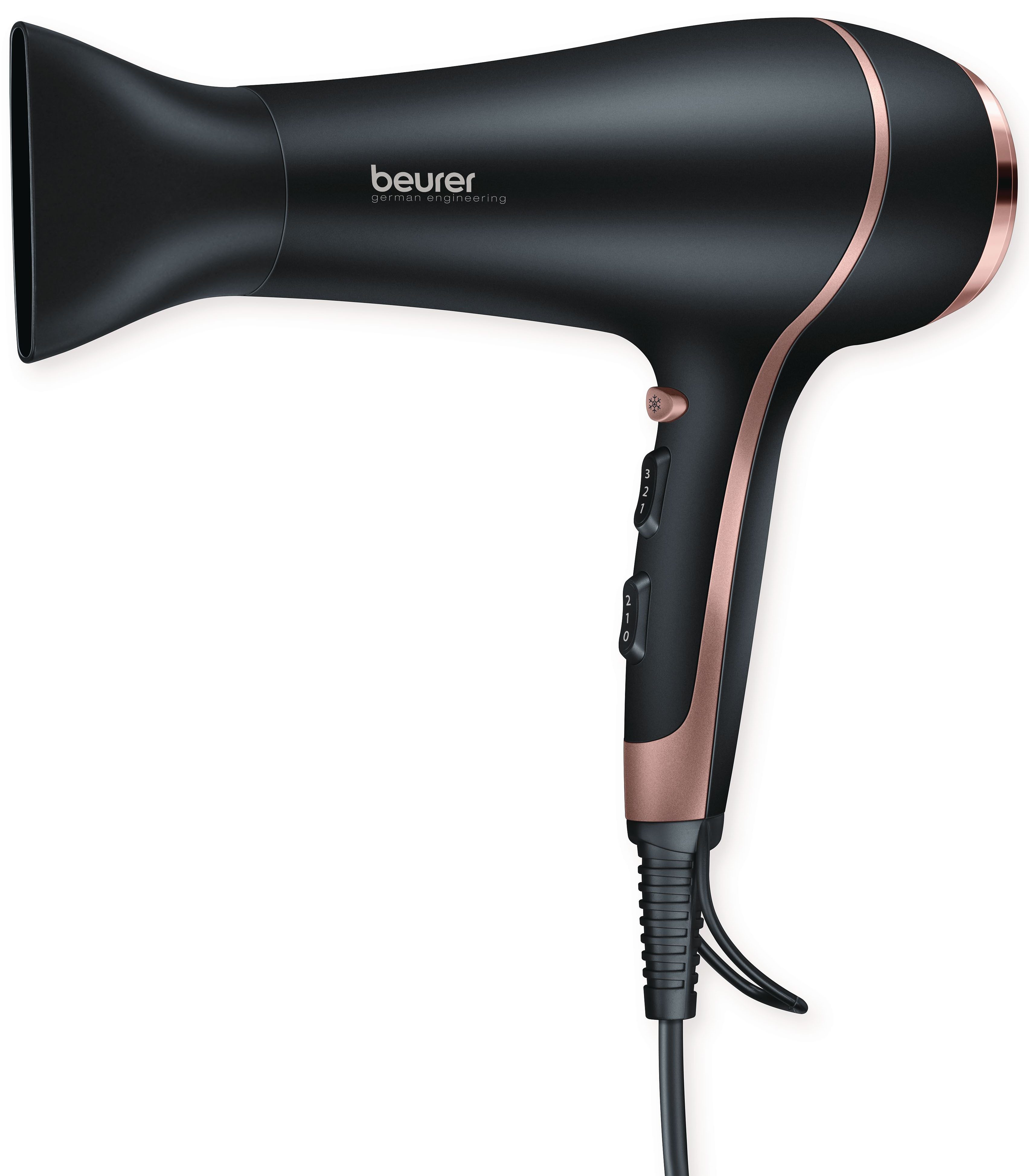 BEURER Haartrockner HC 30 hochwertig verchromter Föhn mit extra starker Leistung, 2200 W, Fixierung des Stylings dank Kaltluftstufe