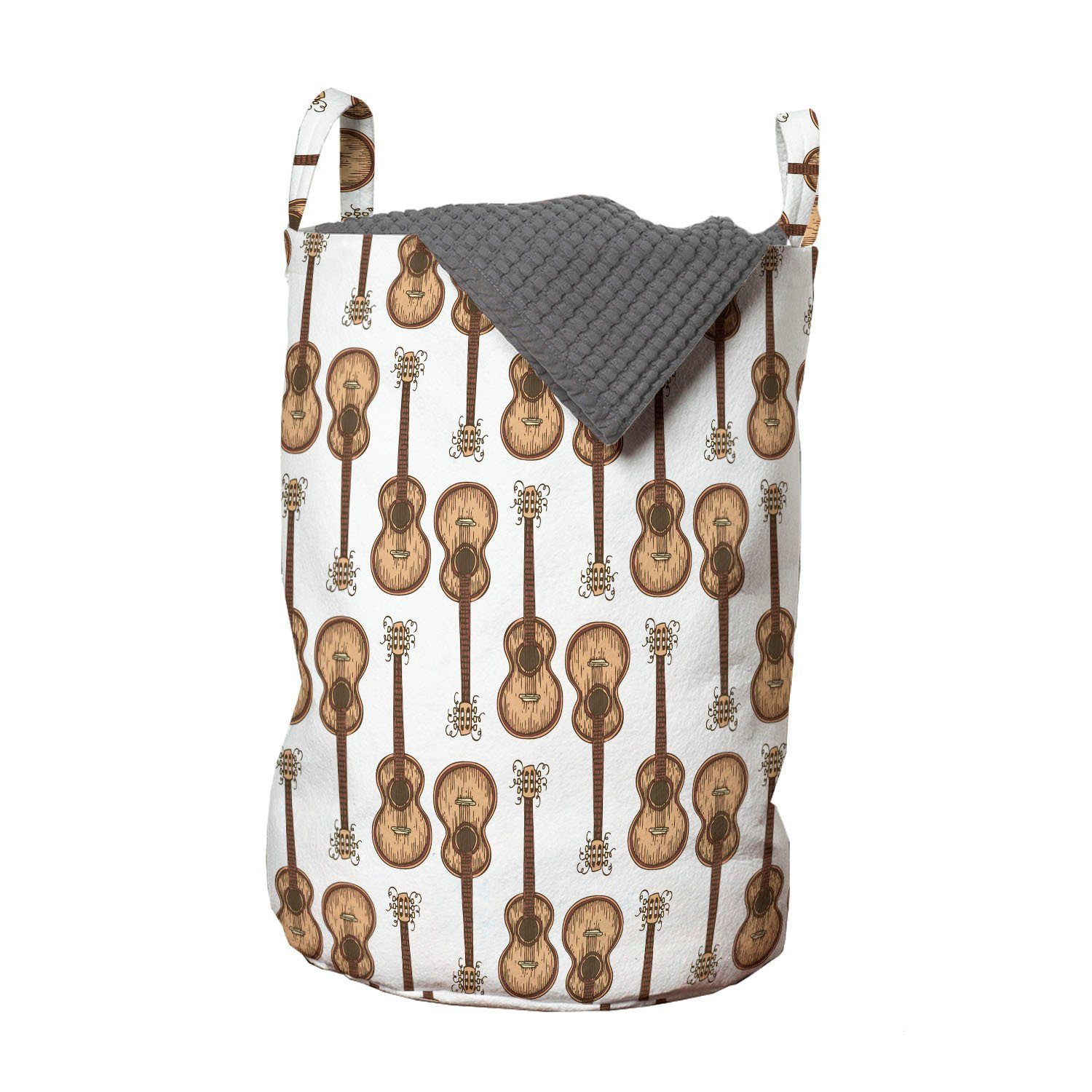 Abakuhaus Wäschesäckchen Wäschekorb mit Griffen Kordelzugverschluss für Waschsalons, Musik Holzakustikgitarren Art