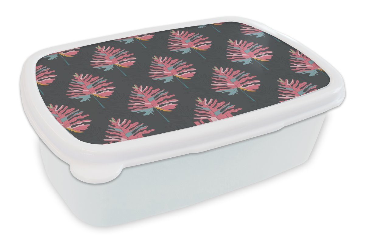 MuchoWow Lunchbox - Jungs Rosa, für Blatt Brotbox - weiß Baum Brotdose, Mädchen Kunststoff, Muster und (2-tlg), für und Kinder - Erwachsene