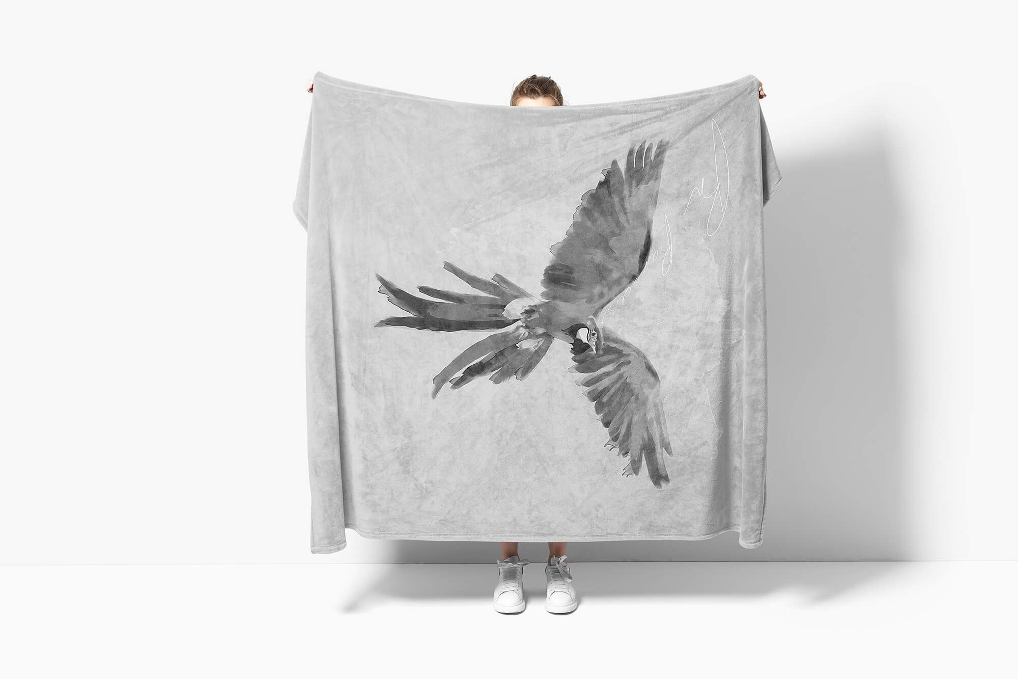Sinus Art Handtücher Handtuch (1-St), Saunatuch Kunstvoll, Strandhandtuch Baumwolle-Polyester-Mix Motiv Grau Papagei Handtuch Kuscheldecke