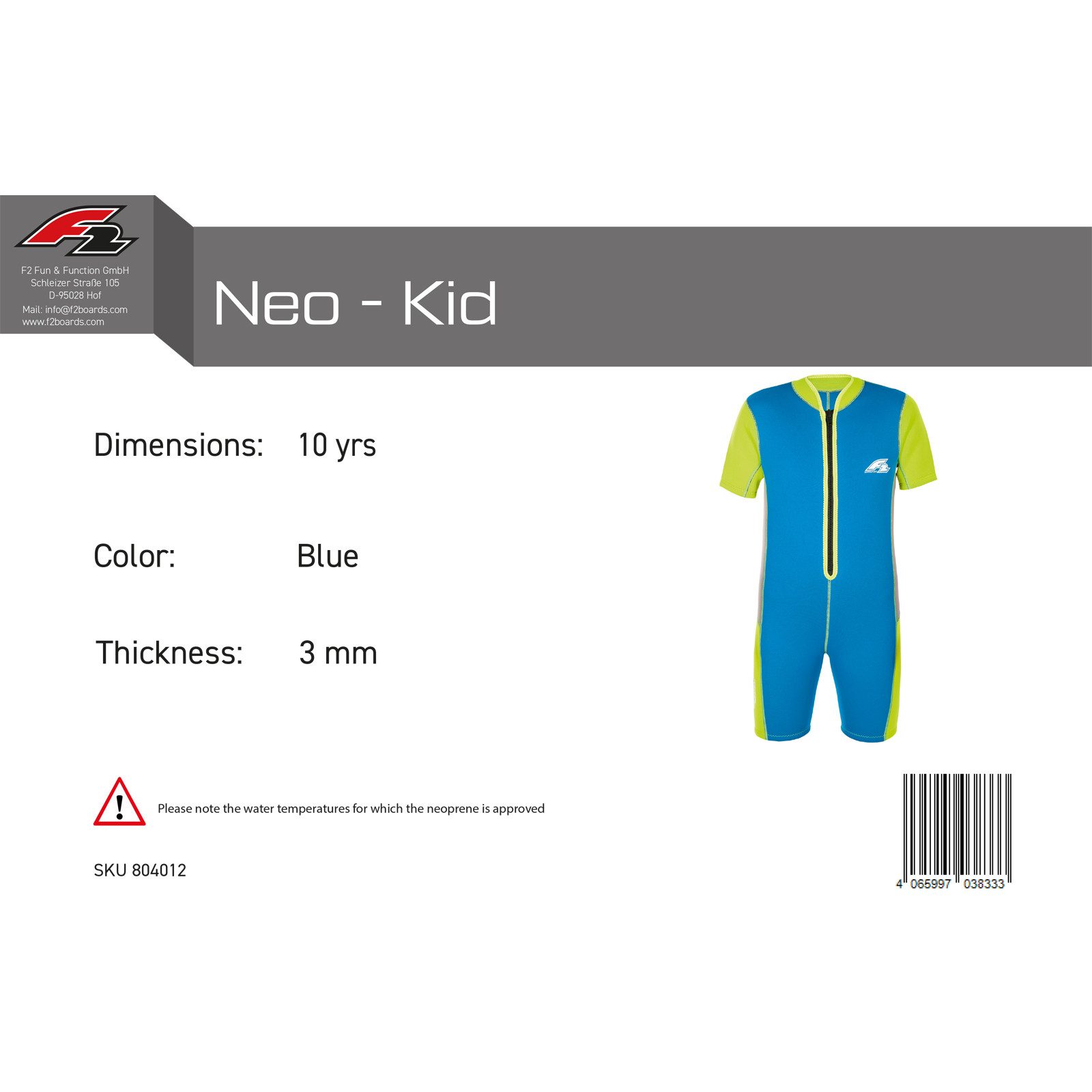 F2 Neoprenanzug F2 Junior Neopren Anzug Neo - Kid 3 mm 10 yrs Blau – Bild 2 von 5
