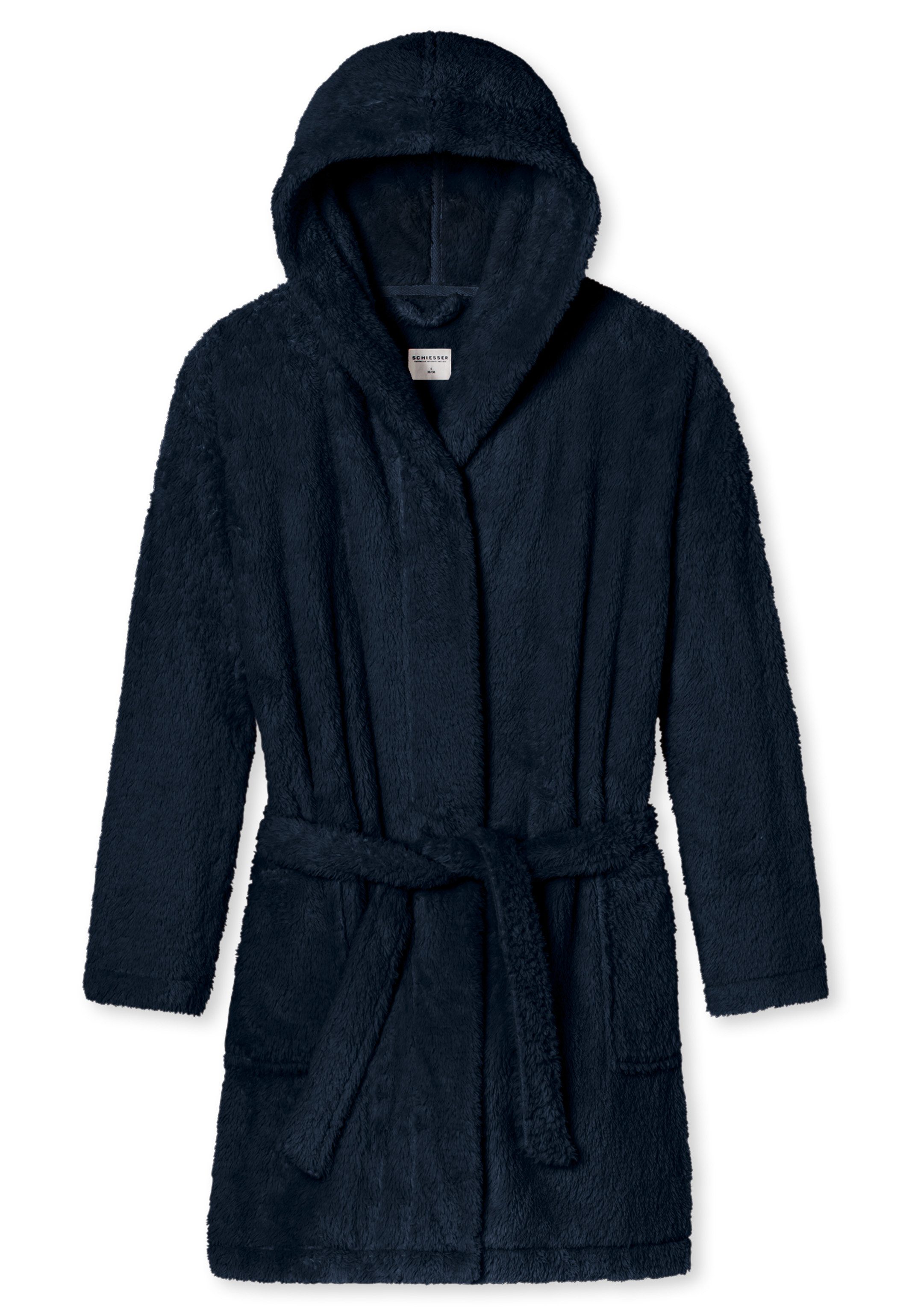 Schiesser Bademantel Teddy Fleece, Synthetik, nicht relevant, Gürtel, Bademantel - Comfort Fit mit 90 cm Länge