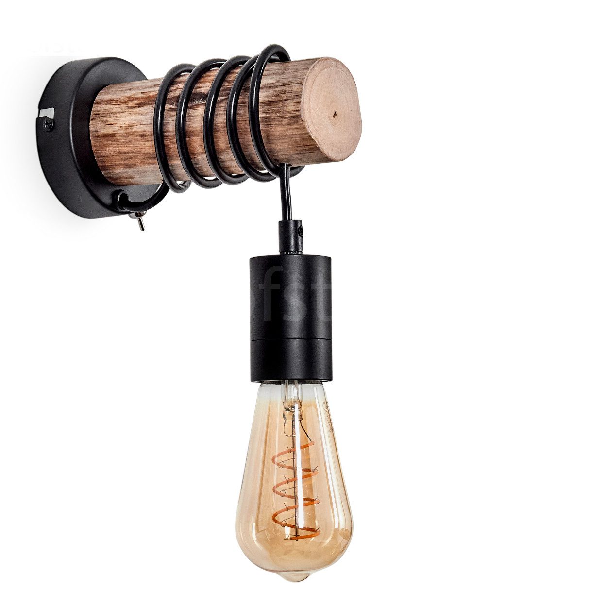 hofstein Wandleuchte Wandlampe aus Metall/Holz in Schwarz/Natur, ohne Leuchtmittel, 1-flammig, Leuchte im skandinavischen Design, 1xE27, ohne Leuchtmittel
