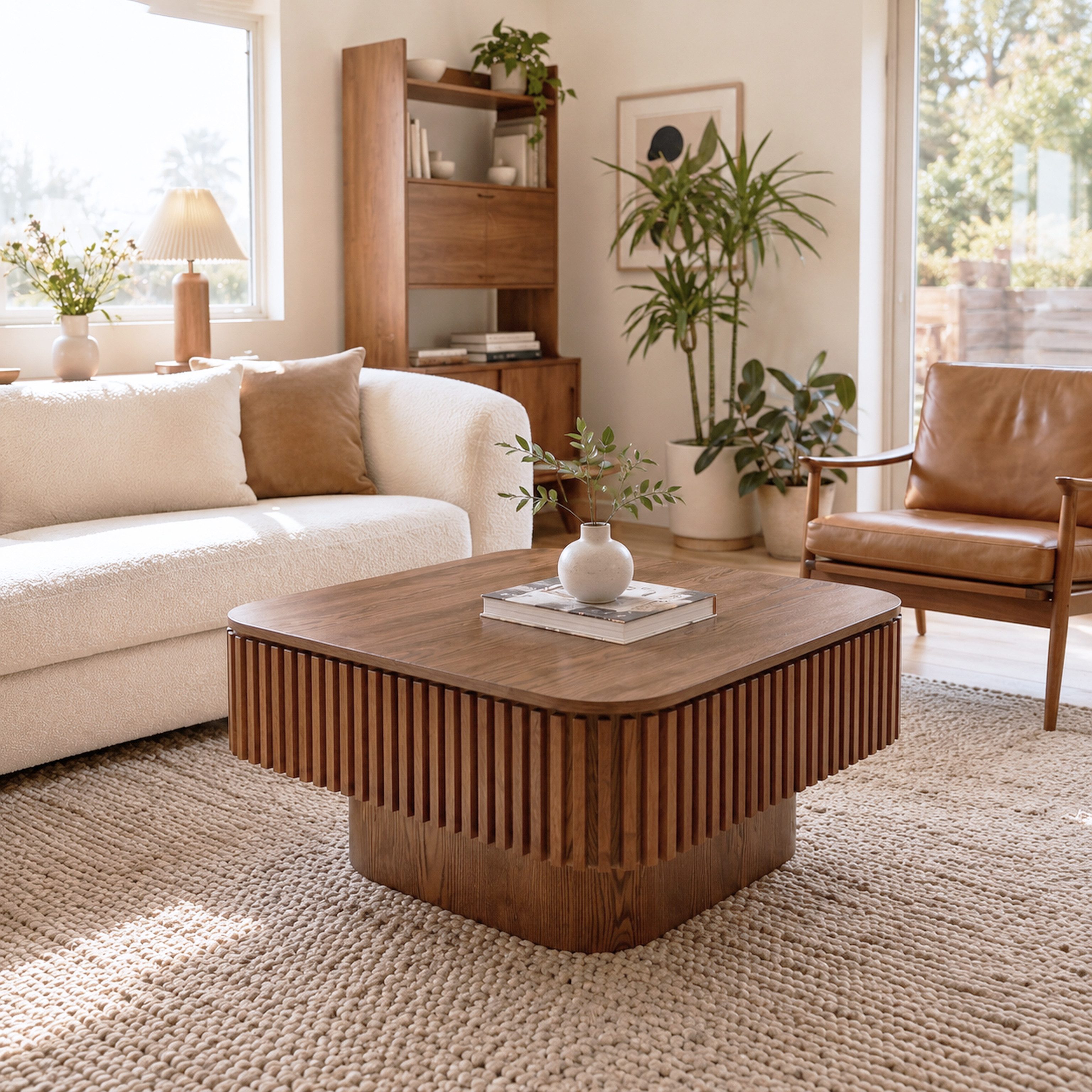 Celya Couchtisch Quadratischer Cocktailtisch mit verstecktem Stauraum (aus furniertem Massivholz, einfache Montage in 5 Minuten)