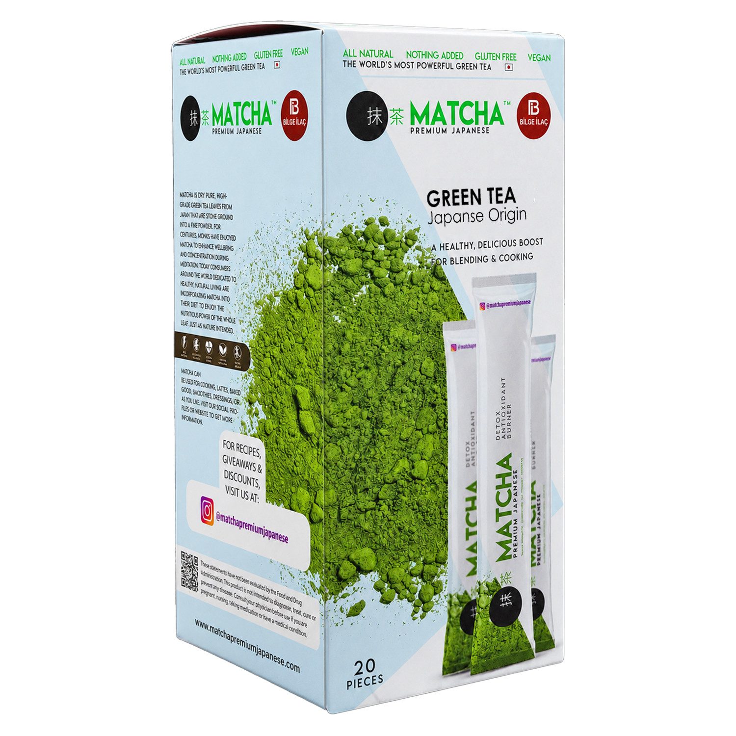 Bilge İlaç Tee Grüner Matcha – Tee Spırulına & Erdbeeraroma – 20 Stück, 160 g, Grüner Matcha – Tee Spırulına & Erdbeeraroma – 20 Stück