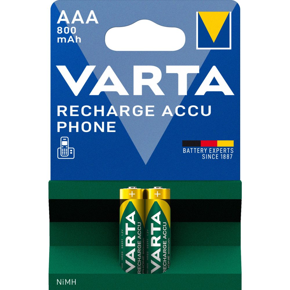 VARTA Akku AAA 800 mAh, wiederaufladbar, für schnurlose Telefone, 2er Akku