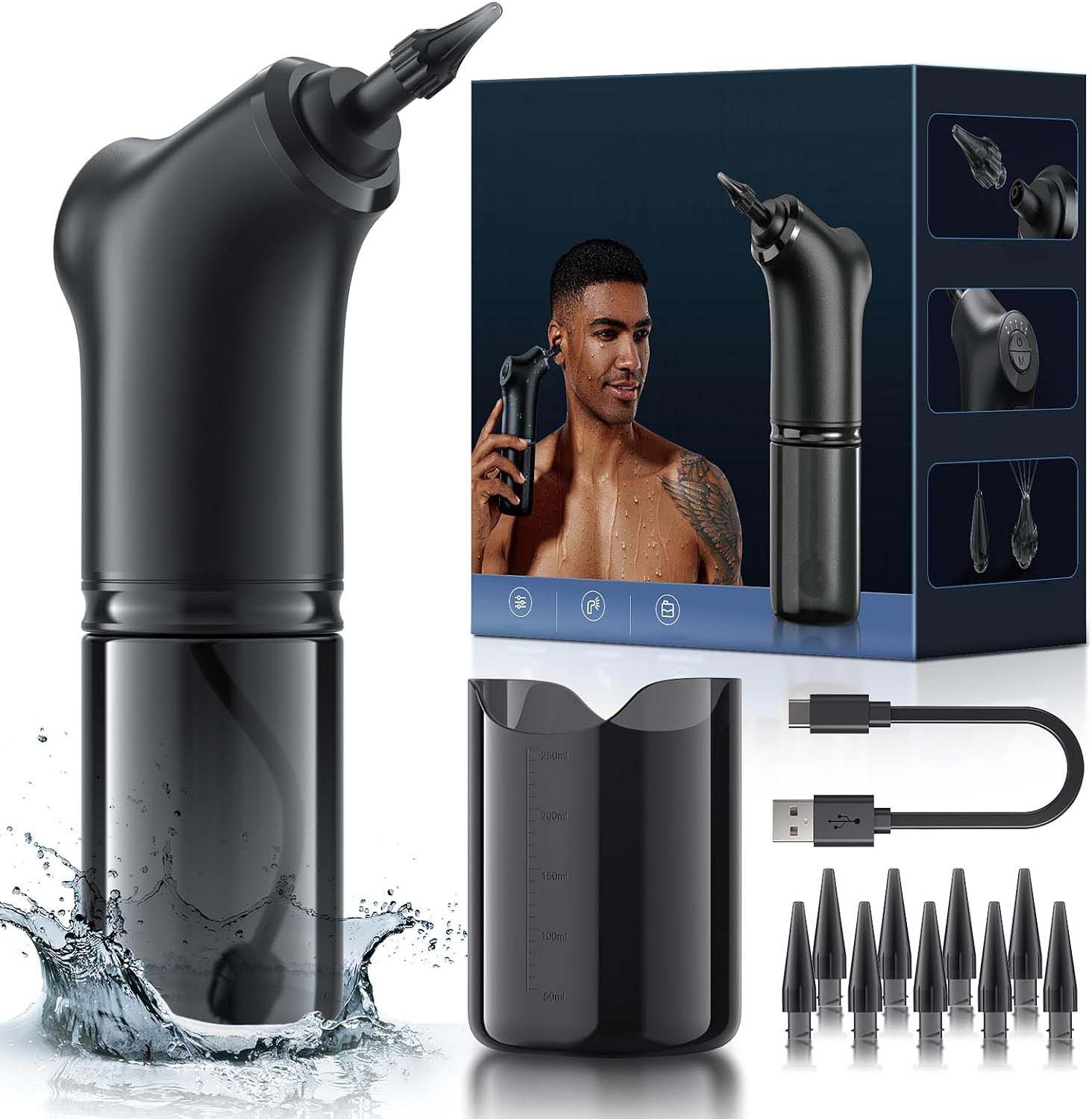 MOPUEA Ohrenreiniger Elektrischer Ohrenreiniger Ohrenschmalz-Entfernungsset 2000-mAh, 7 Stunden Arbeitszeit, effektives Ohrenschmalz-Entfernungsset 1-tlg., mit Wasserdruck, Ohrenreiniger mit 4 Modi