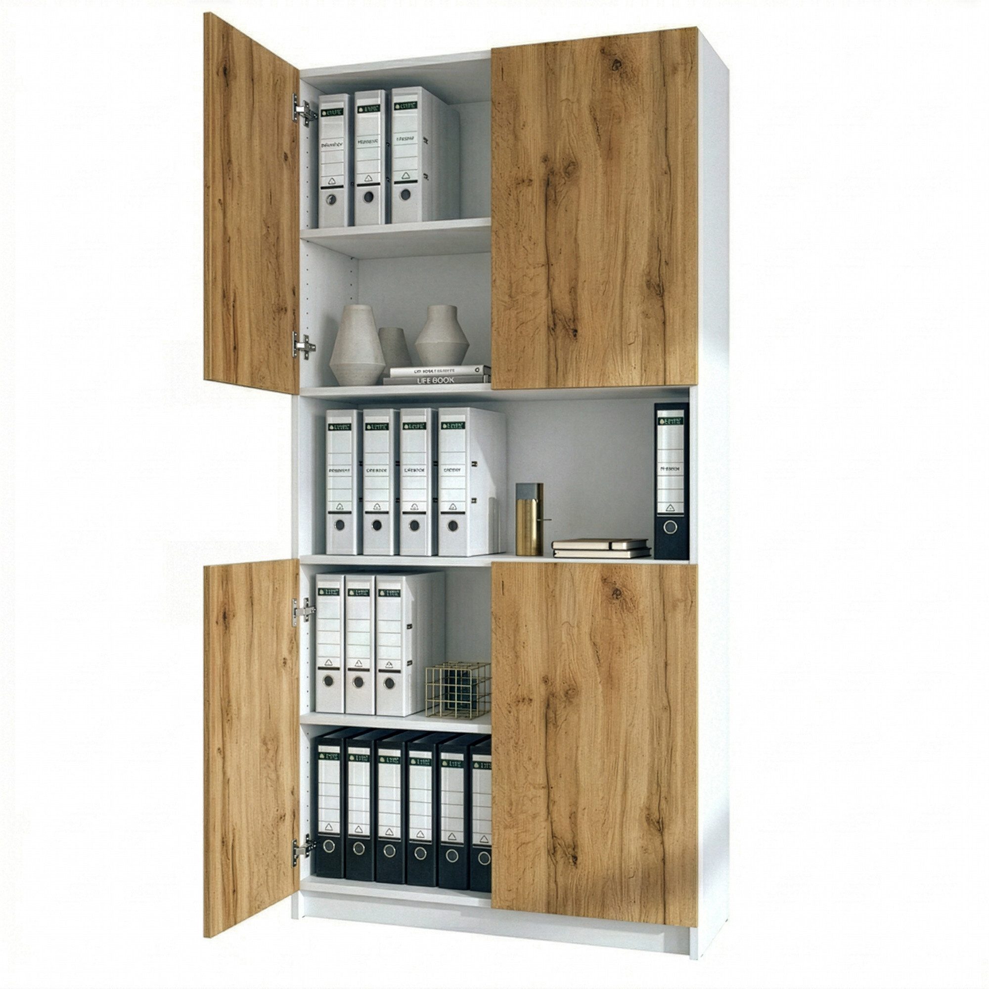 InnoFurn Aktenschrank Elona M2 Büroschrank (Ordnerschrank, Schrank für Büro, Home Office (82 x 184 x 37 cm) Aufbewahrungschrank mit Soft-Close & Push-to-Open