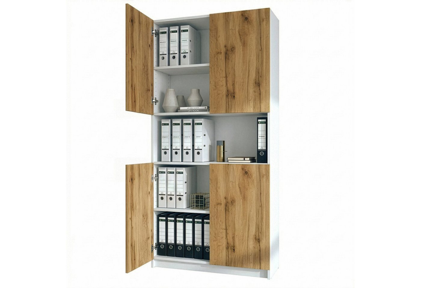InnoFurn Aktenschrank Elona M2 Büroschrank (Ordnerschrank, Schrank für Büro, Home Office (82 x 184 x 37 cm) Aufbewahrungschrank mit Soft-Close & Push-to-Open