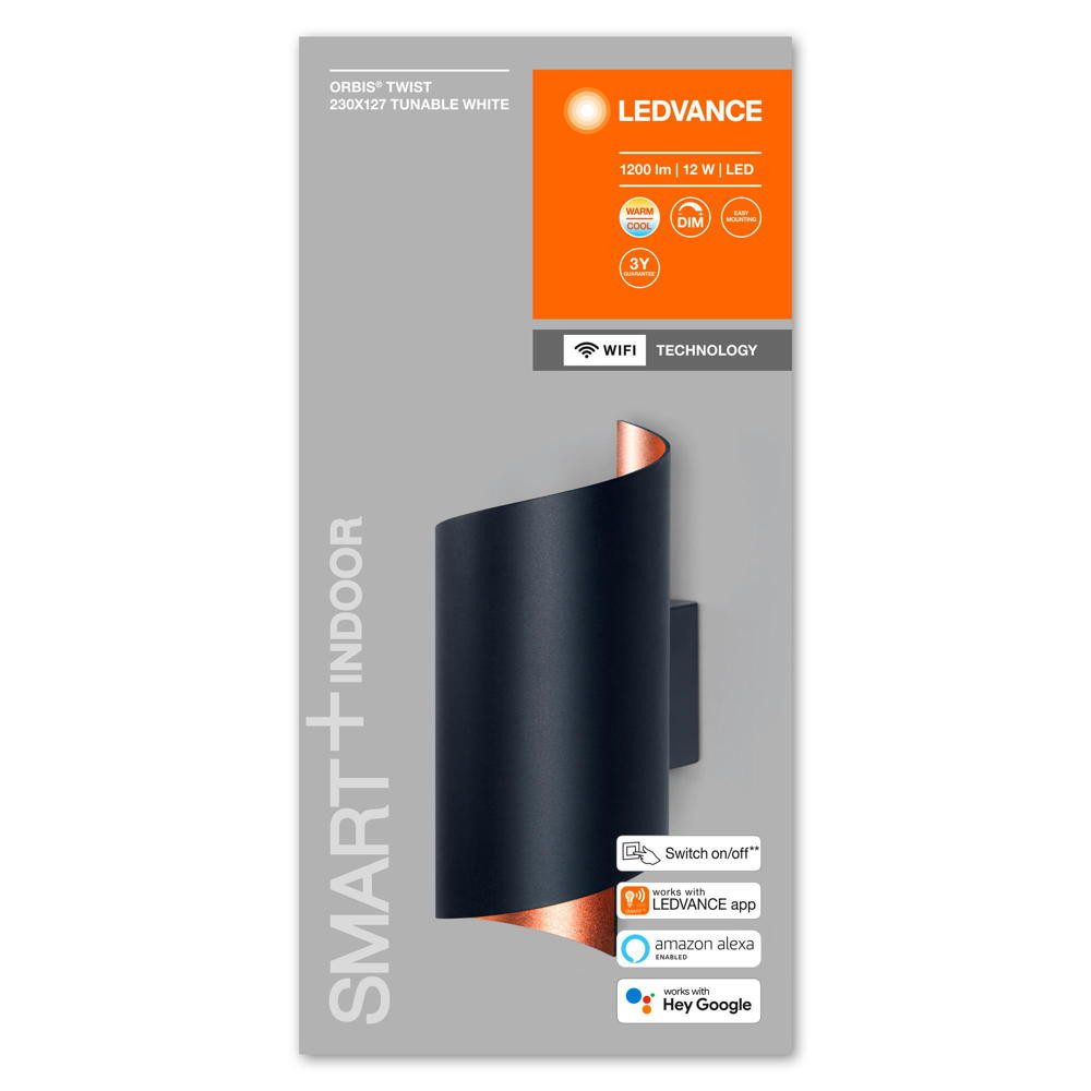 Ledvance Wandleuchte Smart+ LED Wandleuchte Orbis in Schwarz 2x6W 600lm 230x127mm Tunable, LED