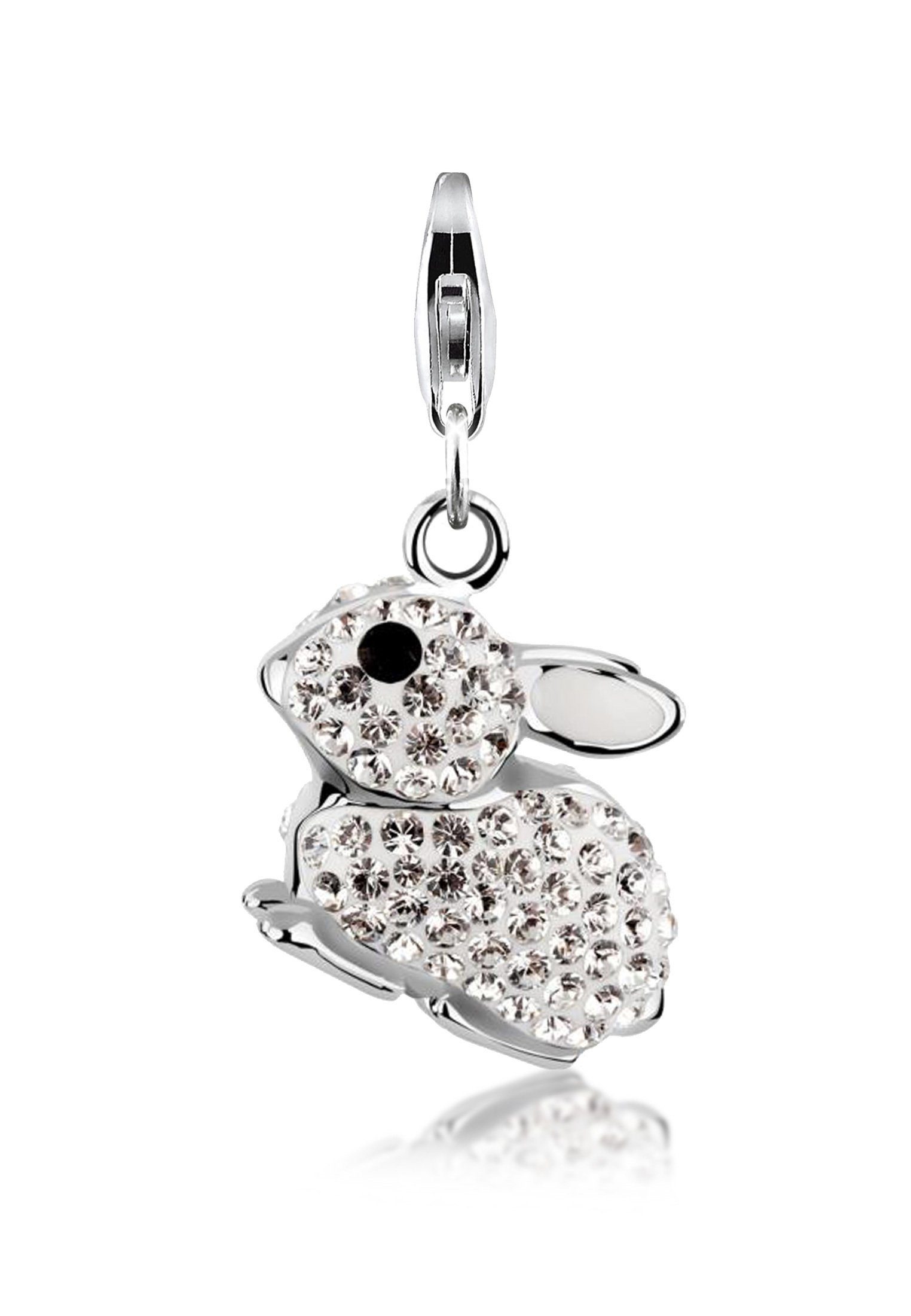 Nenalina Charm-Einhänger Anhänger Hase 925 Silber, mit Kristallen von Swarovski®, Hase