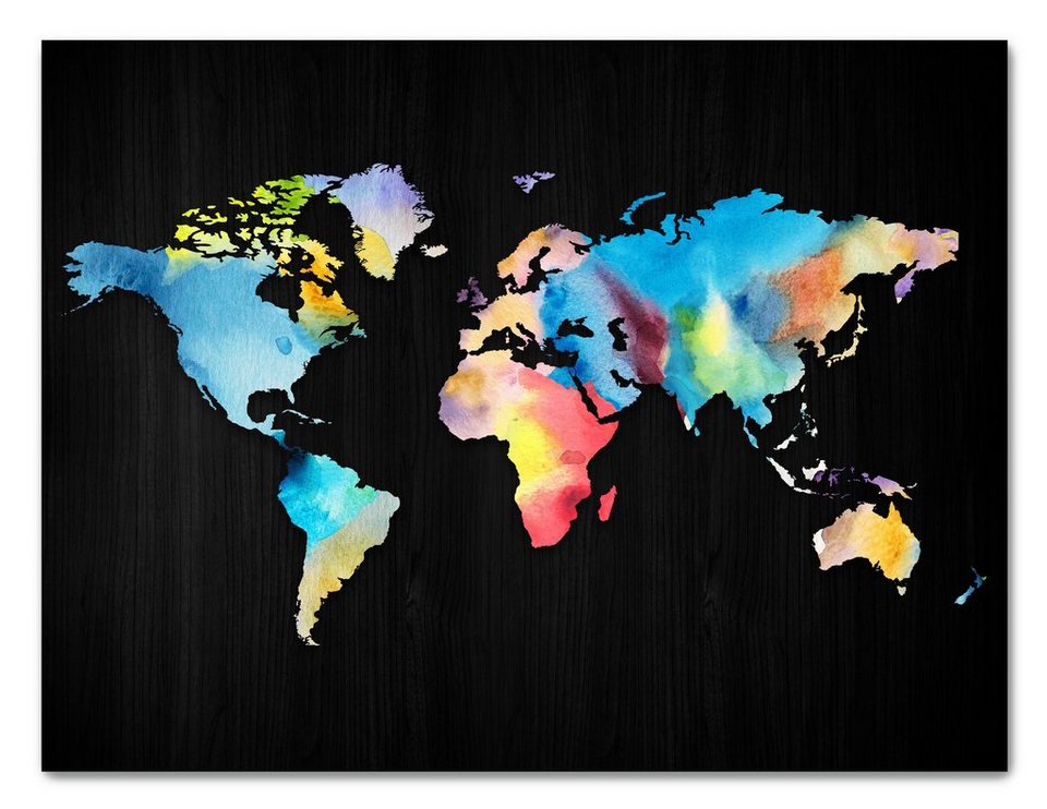 wandmotiv24 Leinwandbild Weltkarte, Querformat, bunte Landkarte,  Pastellfarben, Weltkarten (1 St), Wandbild, Wanddeko, Leinwandbilder in  versch. Größen