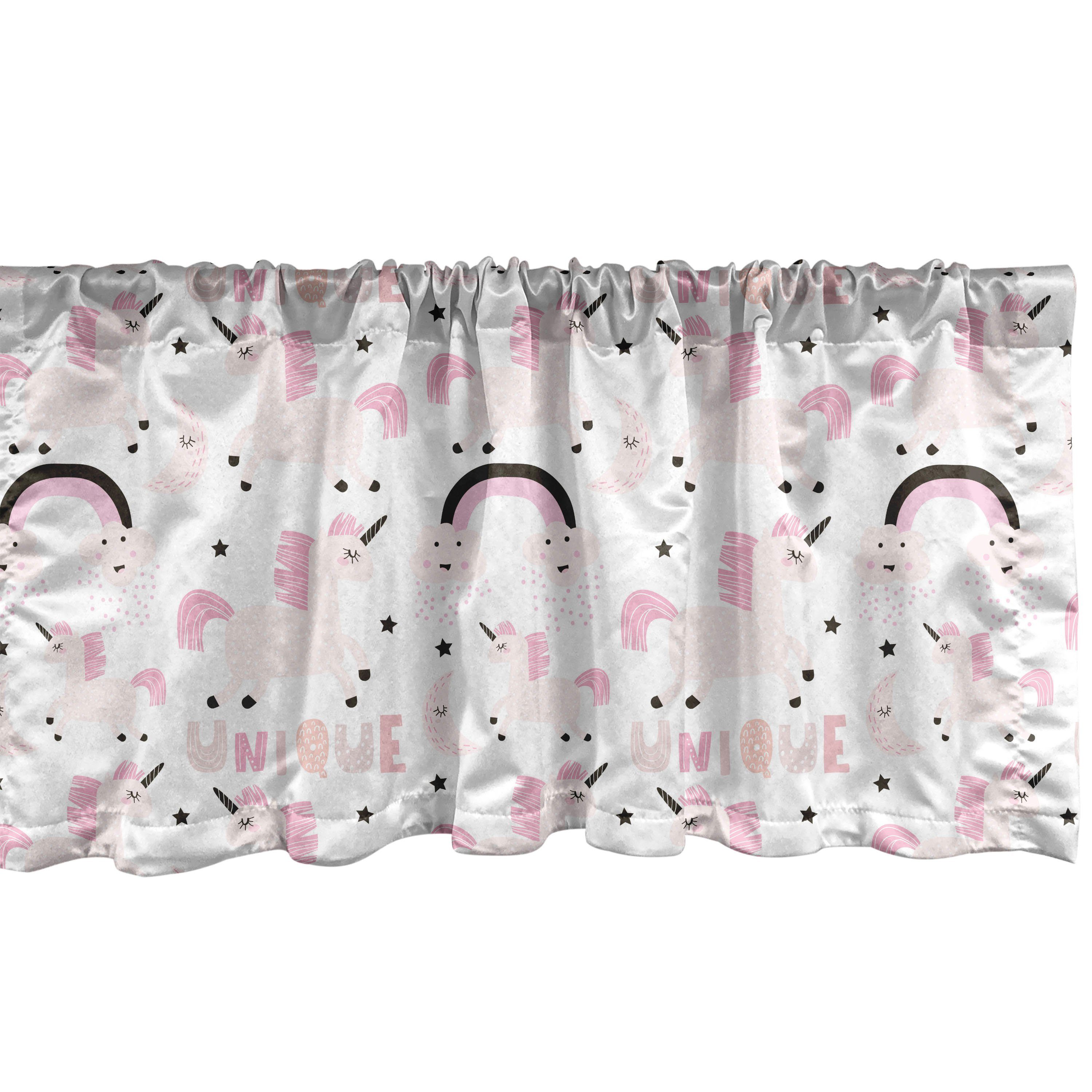 Scheibengardine Vorhang Volant für Küche Schlafzimmer Dekor mit Stangentasche, Abakuhaus, Microfaser, Unicorn-Party Pink Fairy Elements
