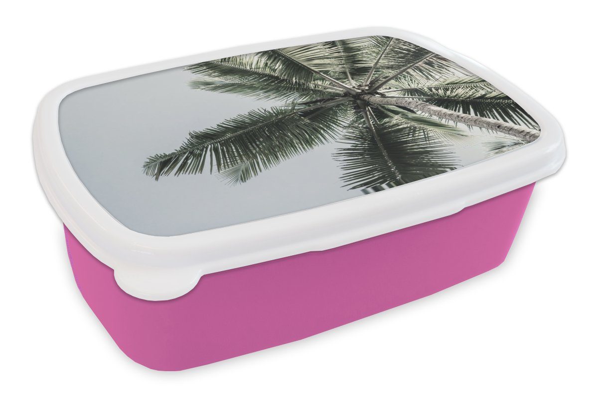 für Lunchbox Palme Kunststoff, - MuchoWow Kinder, - Tropisch rosa Snackbox, Mädchen, Sommer, Brotbox (2-tlg), Erwachsene, Brotdose Kunststoff
