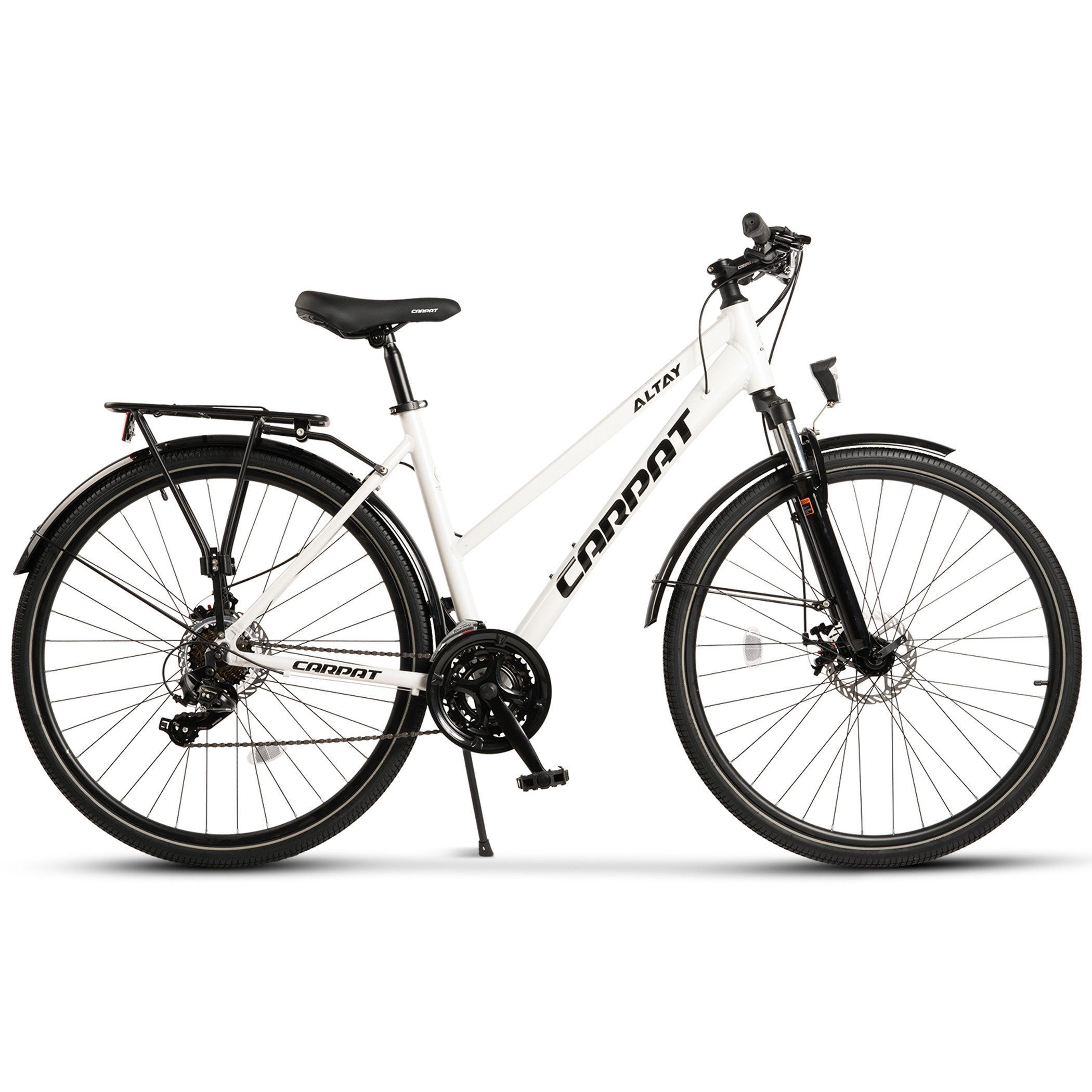 CARPAT SPORT Trekkingrad 28 Zoll Trekking Bike City Fahrrad für Damen Herren, 21 Gang Shimano, Kettenschaltung, (Aluminium Rahmen, Mechanische Scheibenbremse), City Commuter Citybike Fahrrad