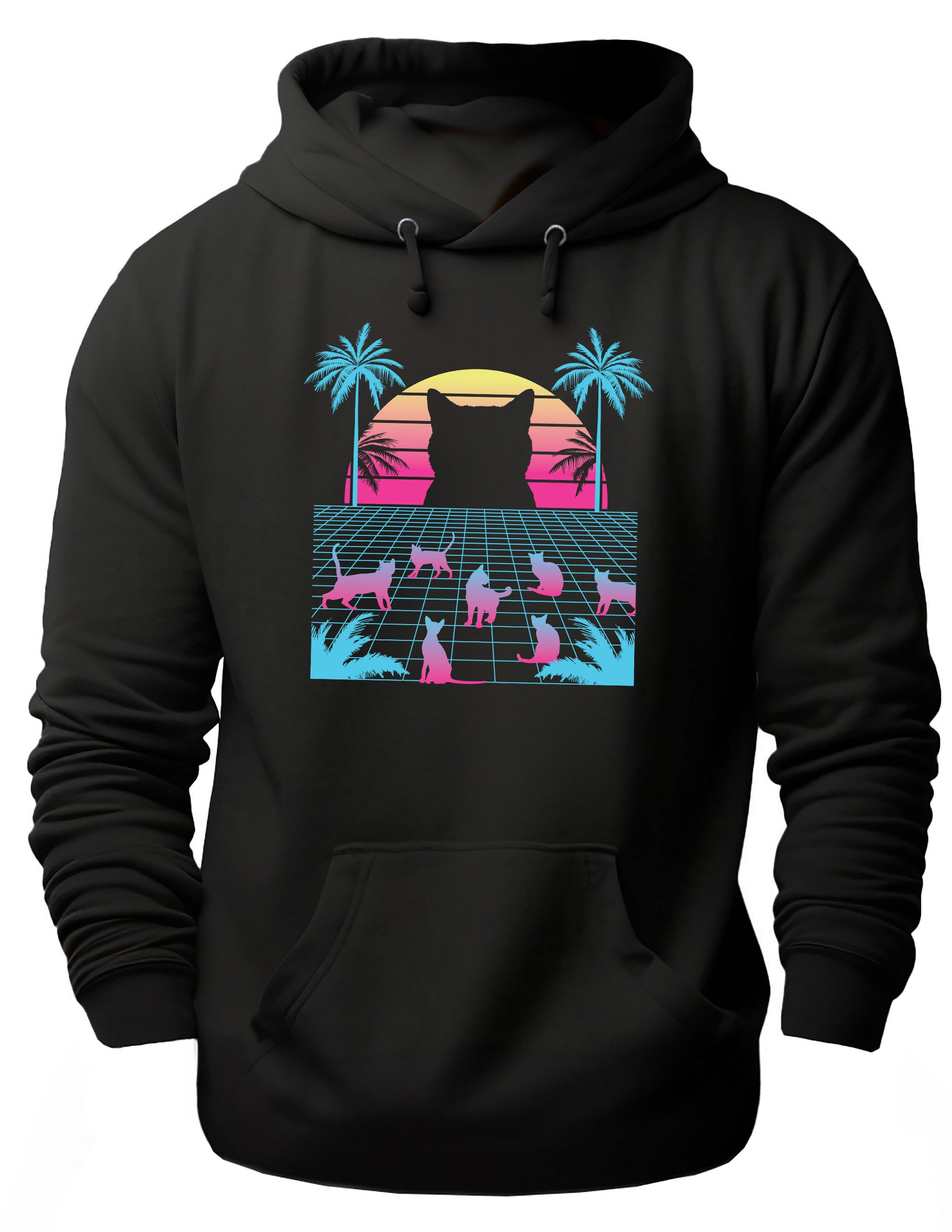 MyDesign24 Hoodie Katzen Kapuzen Pulli - Futuristisches Katzen Bild Herren und Damen Kapuzensweater i124