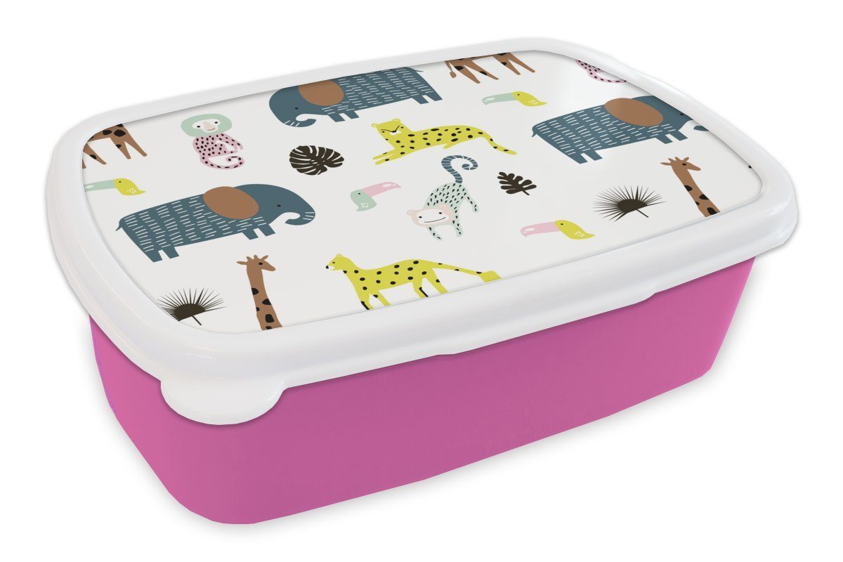 Brotdose Kunststoff MuchoWow (2-tlg), Brotbox - - Snackbox, für Kinder, Tiere Kunststoff, Lunchbox Erwachsene, Tiere Wilde Weiß, rosa Mädchen,
