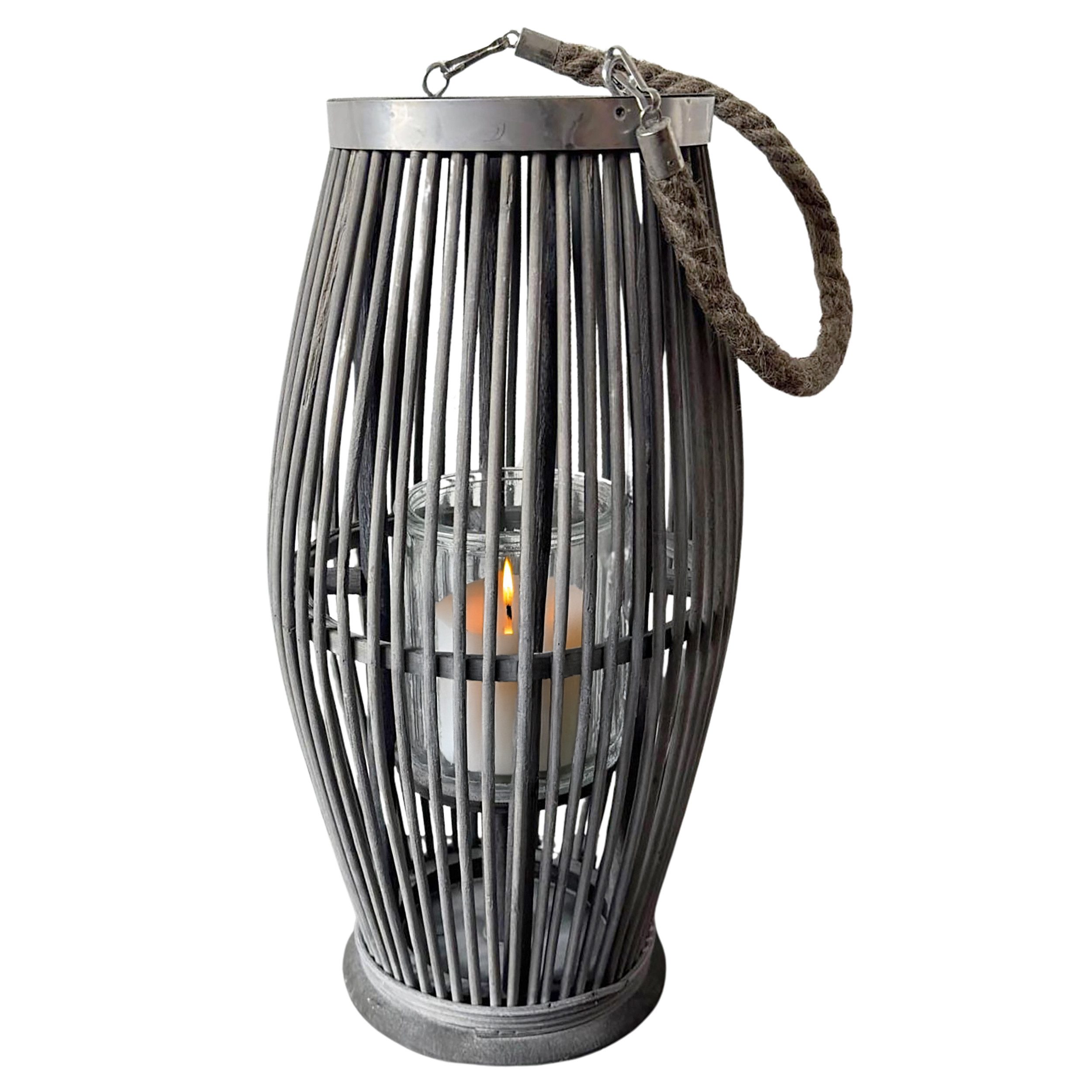 Annastore Laterne aus Bambus mit Henkel und Glaszylinder Bambuslaterne Gartenlaterne, Windlicht aus Bambus