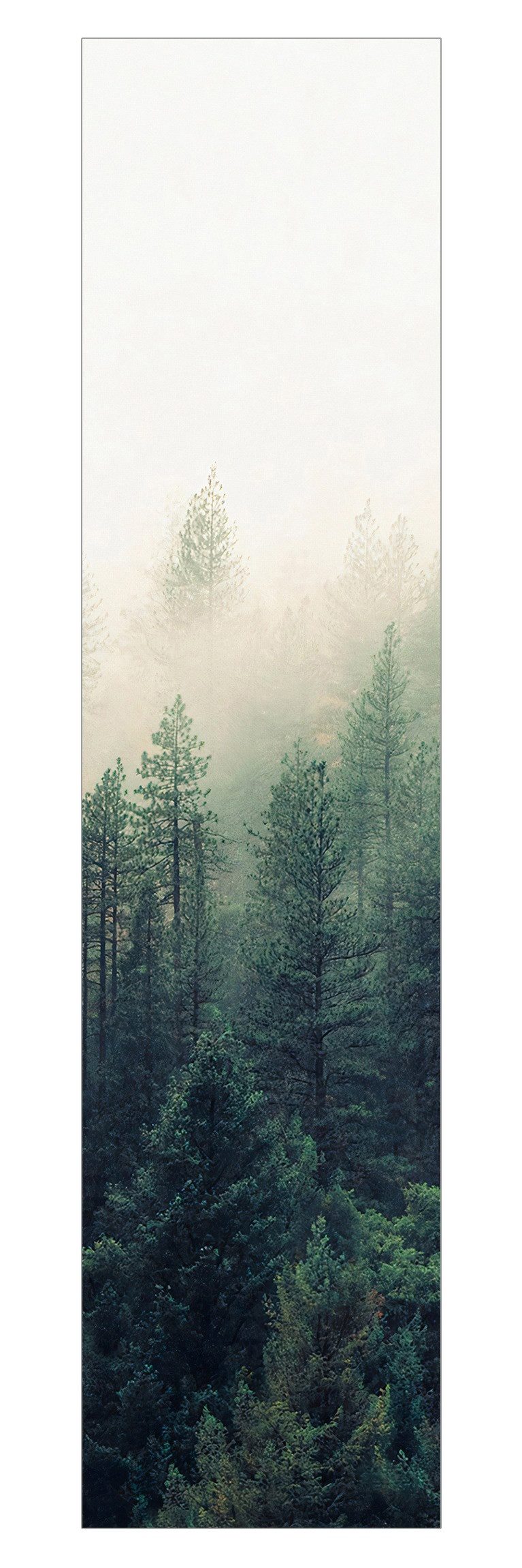 Bilderdepot24 Schiebegardine modern Flächenvorhang blickdicht Wald im Nebel Erwachen (1 St), halbtransparent, Wohnzimmer große Flächengardine lichtdurchlässig für Klemm-System