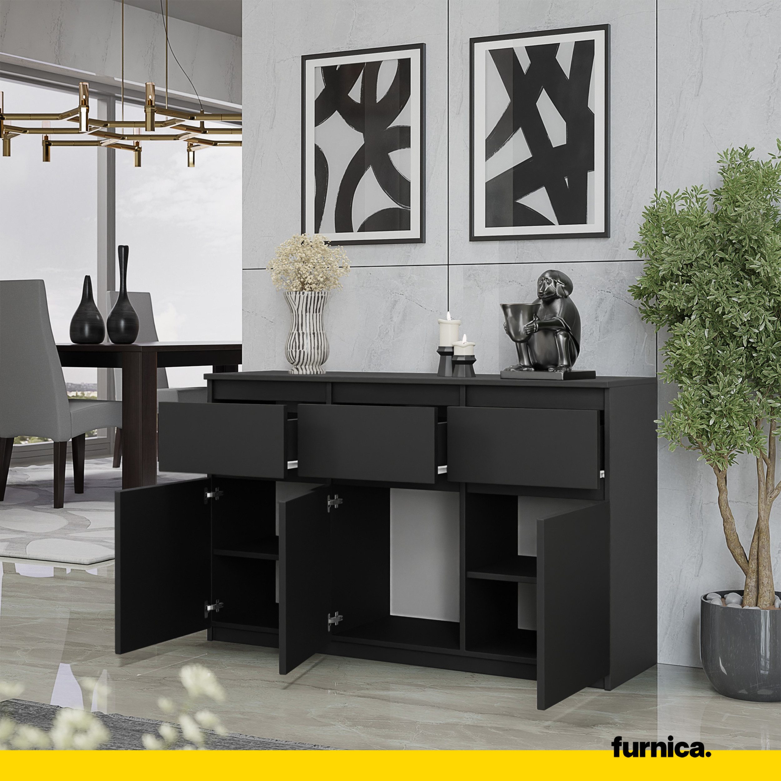 Furnica NOAH chest of drawers, 3 drawers and 3 doors - Anthracite Grey H75cm W120cm D35cm