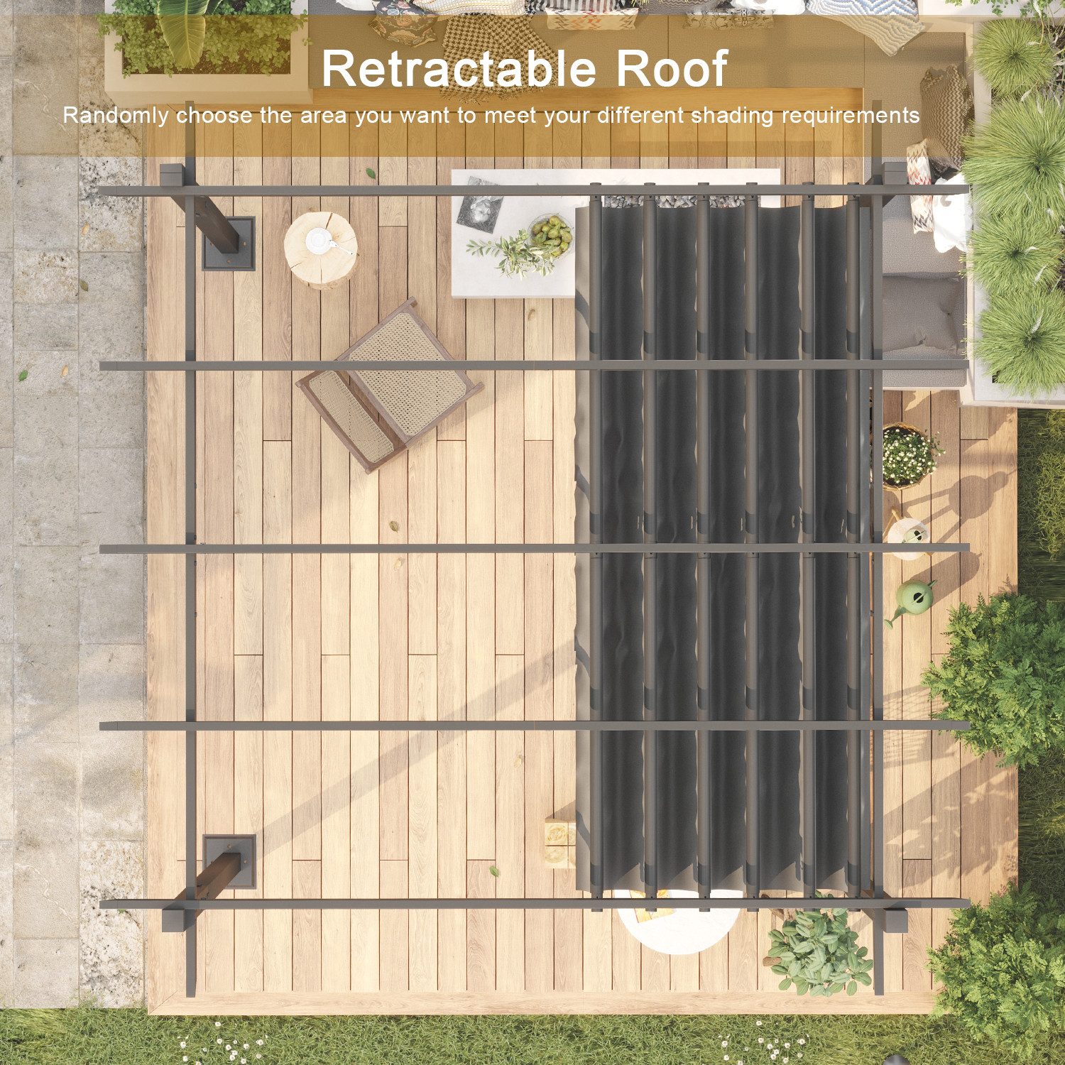 HOMALL Pavillon Pergola 3x3/3x4m Gartenpavillon Pavillon mit Aluminiumrahmen, (Terrassenüberdachung mit Magnetbefestigung für Garten), Manuell verstellbares Schiebedach