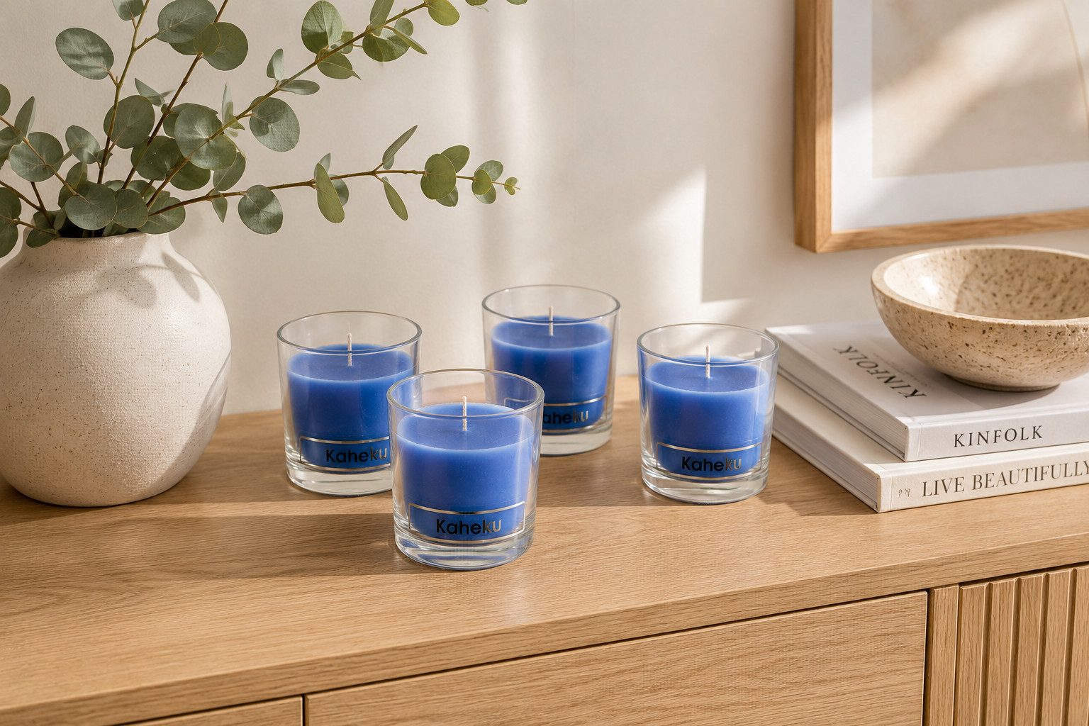 Kaheku Stumpenkerze Kerzen im Glas 4er Set Ø 8 cm Stearin 27 h Brenndauer Kaheku