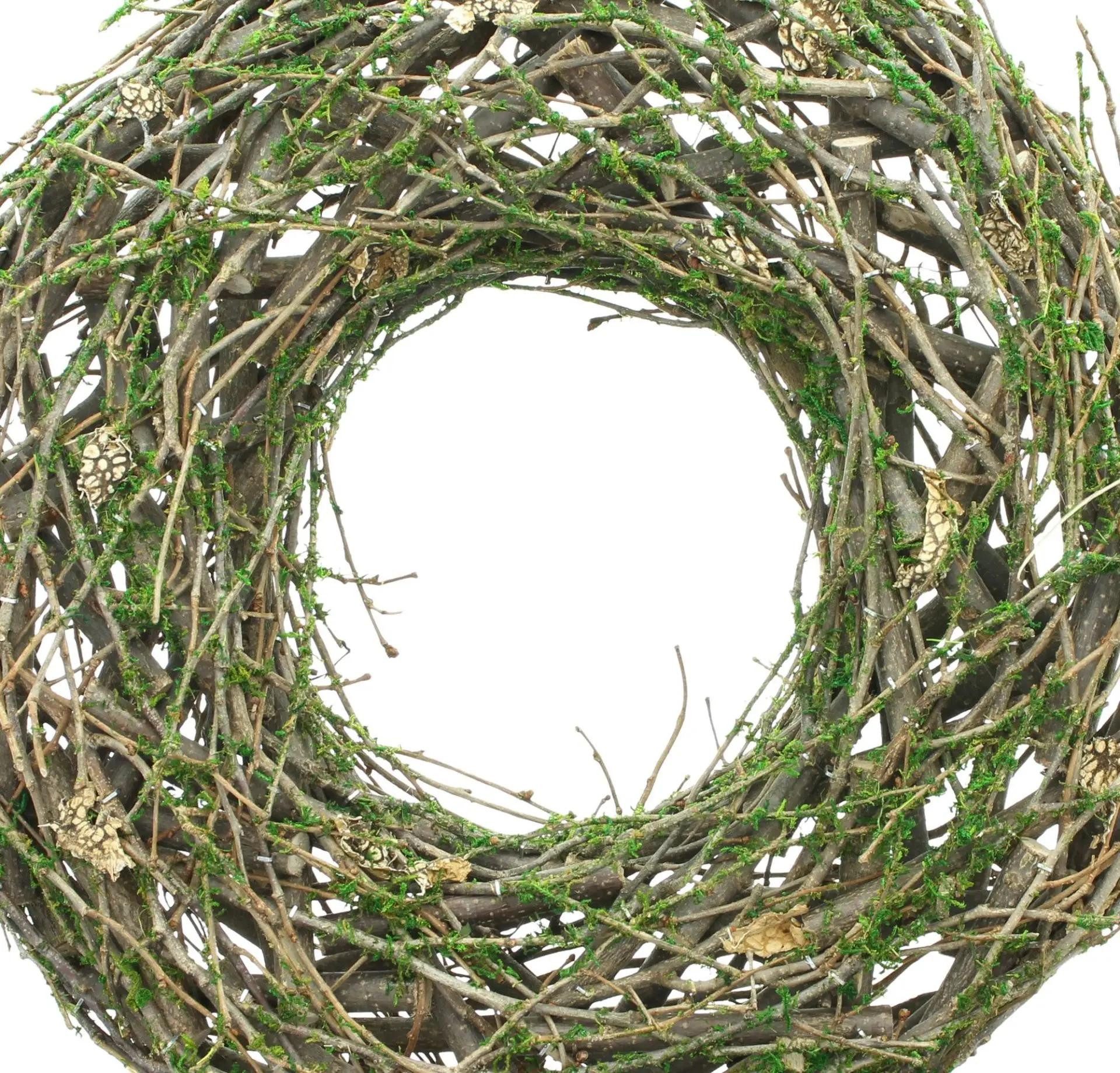 Dekoleidenschaft Dekokranz "Moos" aus Reisig Ø 40 cm, Naturkranz Reisigkranz Deko Kranz Wandkranz, braun / grün, Deko Kranz aus Naturmaterialien, Outdoor Türkranz