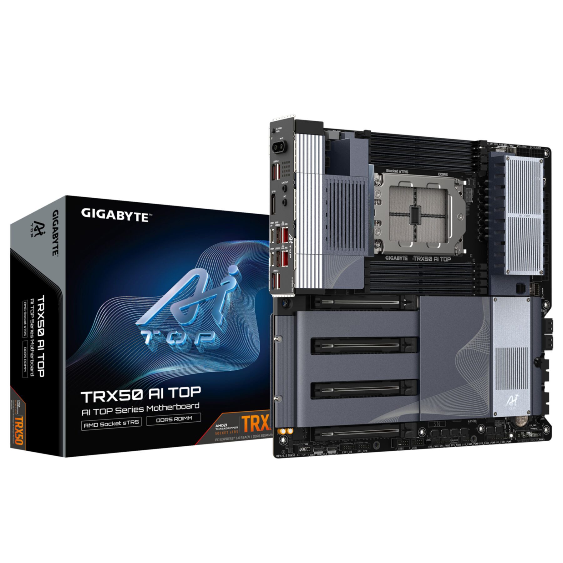Gigabyte TRX50 AI TOP Motherboard - Unterstützt AMD Ryzen PRO 7000 CPUs, 16+8+4 Mainboard