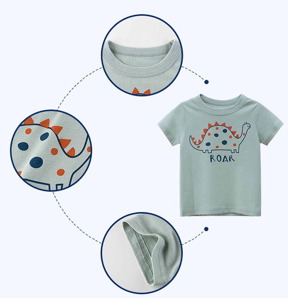 BiboBibo T-Shirt Dino-B9 (Kinder T-Shirt Baumwolle) Oberteil für Jungen Dino Tier Muster Tops Kinder Kleidung