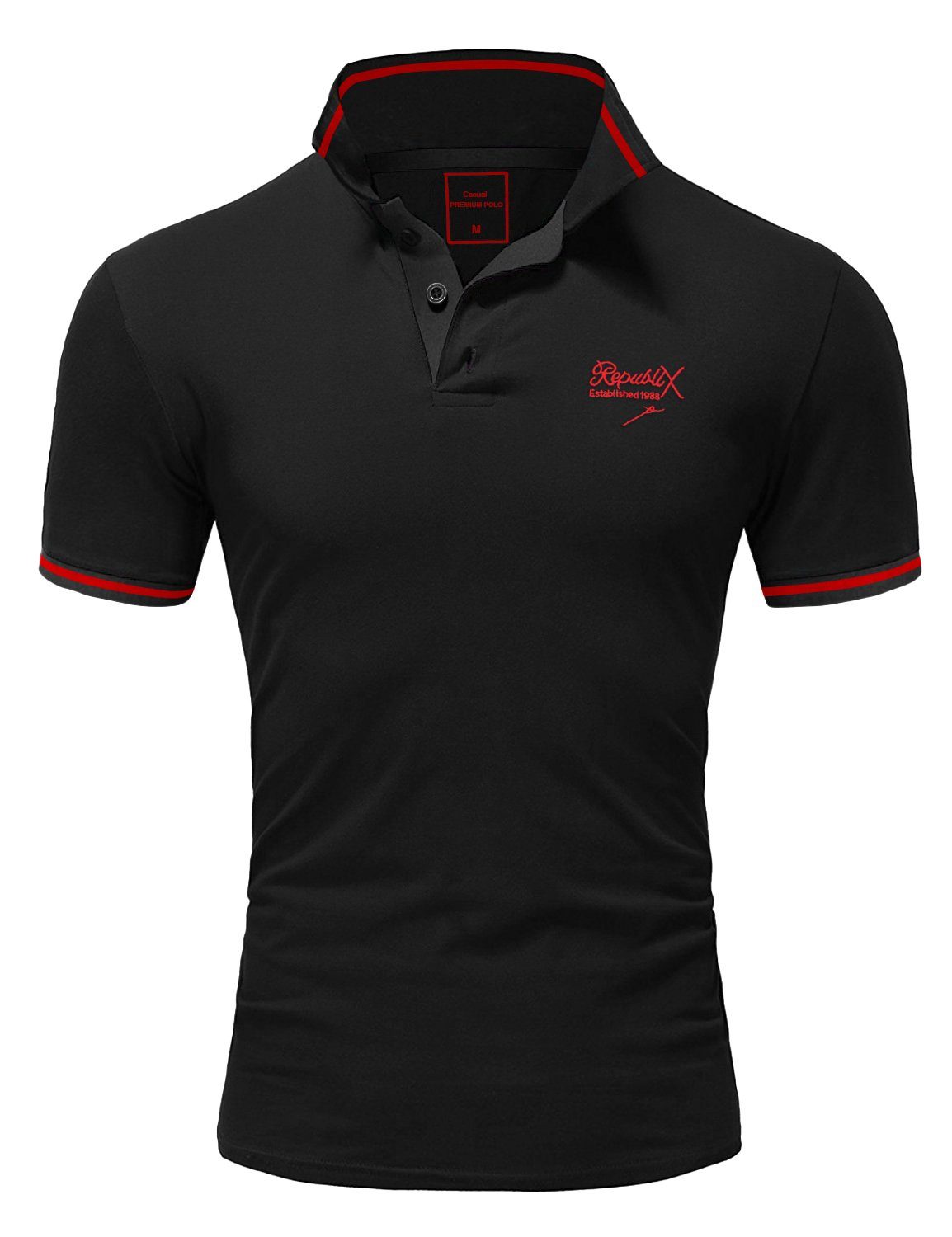 REPUBLIX Poloshirt GABRIEL Herren Basic Kurzarm Kontrast Polo Hemd Schwarz/Rot