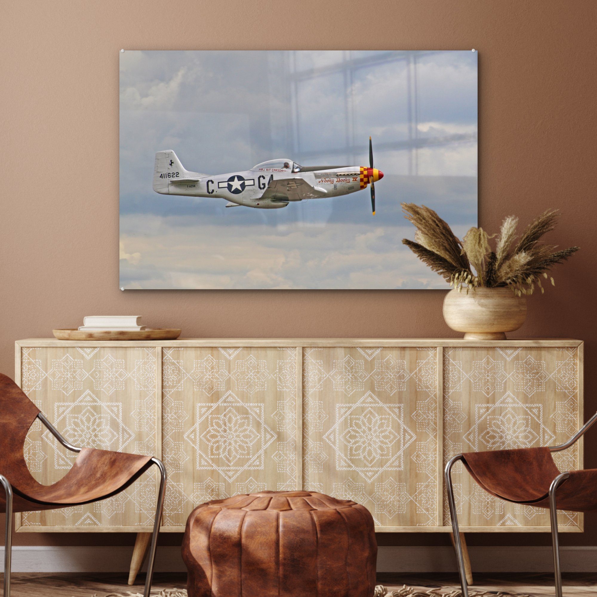 MuchoWow & Acrylglasbilder (1 St), Schlafzimmer Fliegen Flugzeuge Wolken, - Wohnzimmer - Acrylglasbild
