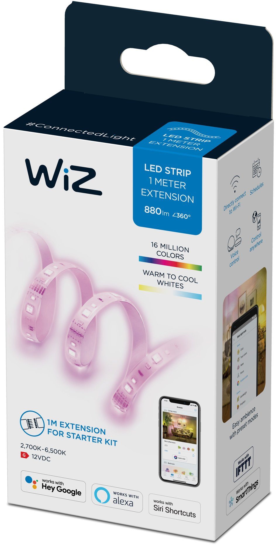 WiZ LED Stripe White&Color Lightstrip 1m Extension 880lm Einzelpack, vielfältiges und flexibles Lichterlebnis für Ihr Zuhause