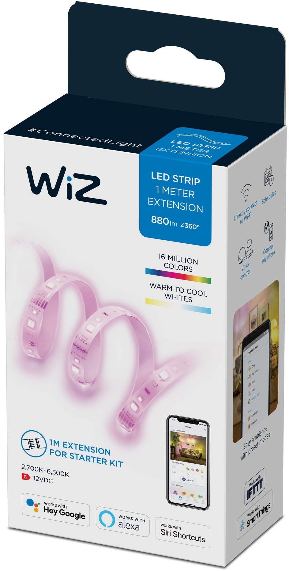 Lichterlebnis Zuhause WiZ Ihr vielfältiges 1m Stripe Extension für LED flexibles und White&Color 880lm Einzelpack, Lightstrip