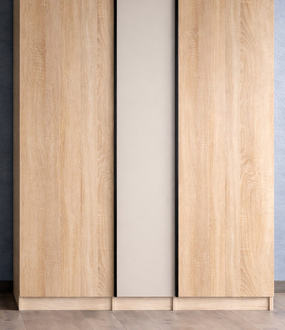 Inn.Furn Kleiderschrank Girona (Drehtürenschrank 3-türig in Eiche mit Kaschmir, 130 x 183 cm) mit 2 Kleiderstangen