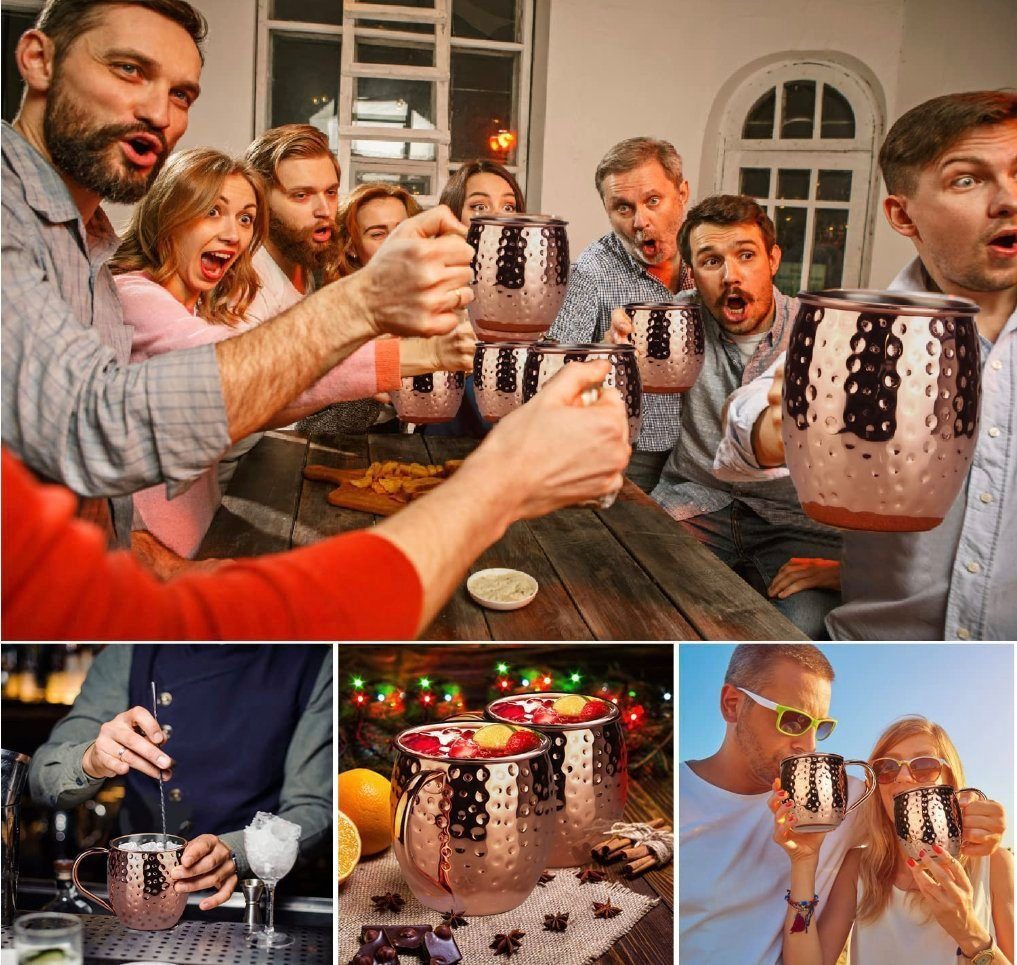 Faizee Möbel Tasse Tasse Cocktailglas Moscow Mule Becher Kupferbecher 500ml, 4-tlg., Kupfer/Edelstahl