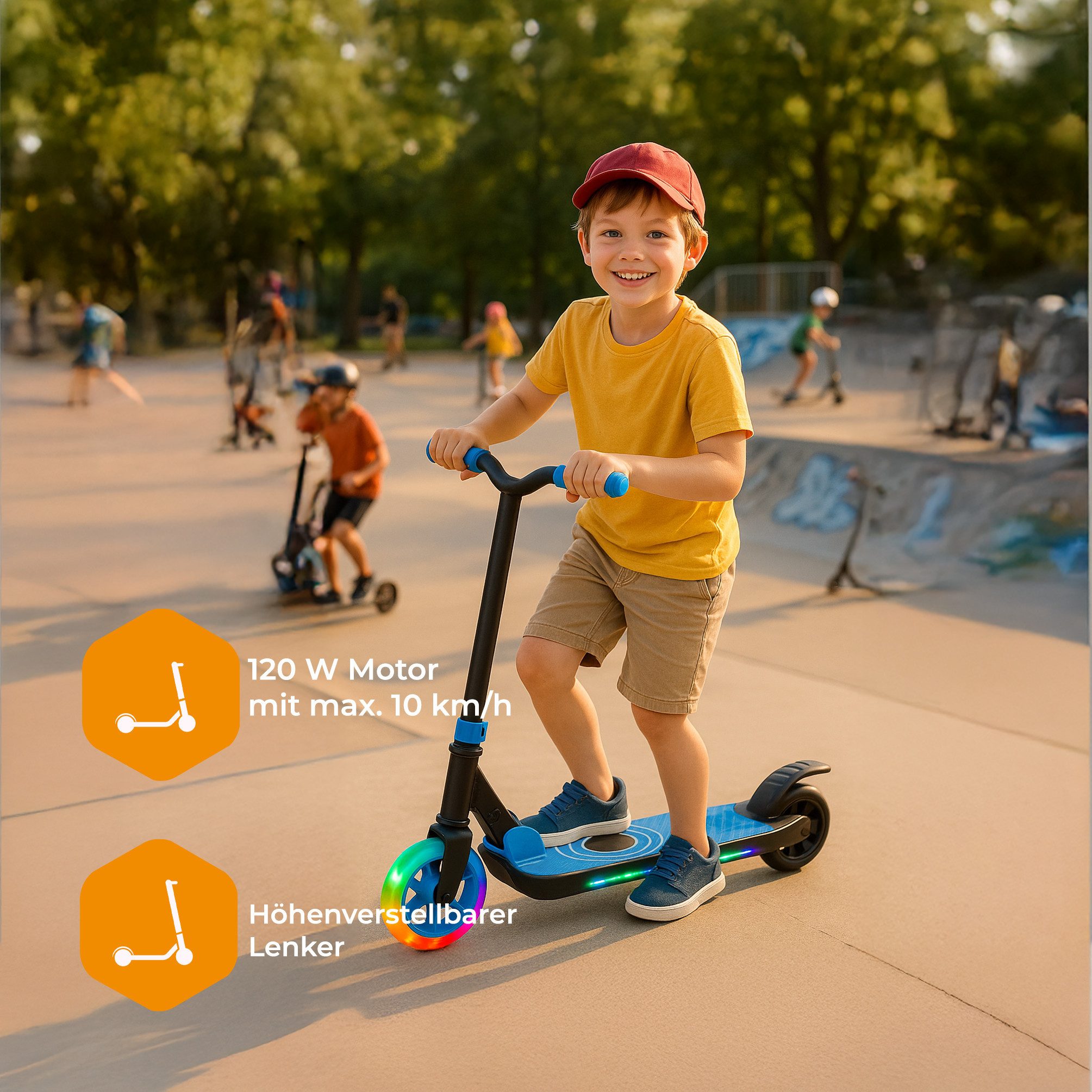 Denver E-Scooter SCK-5500BU, 10 km/h, klappbar, Trittbrett-„Speeder“ zum Beschleunigen, LED-Vorderrad