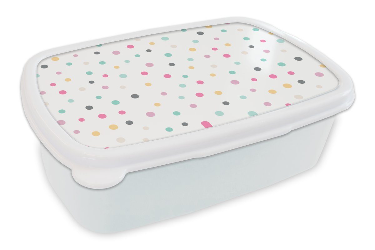 MuchoWow Lunchbox Konfetti - Pastell - Muster, Kunststoff, (2-tlg), Brotbox für Kinder und Erwachsene, Brotdose, für Jungs und Mädchen weiß