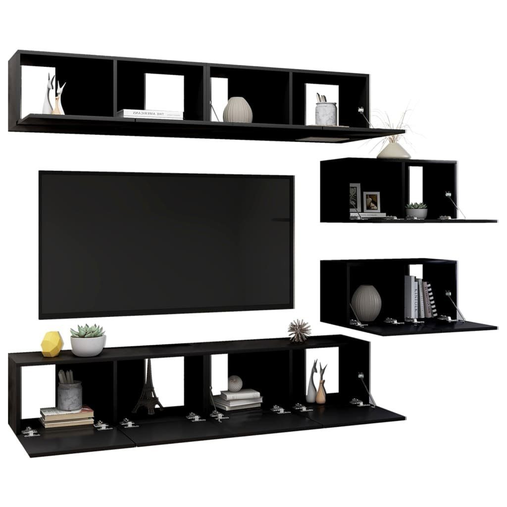 Schwarz Kleiderschrank vidaXL Spanplatte 6-tlg TV-Schrank-Set