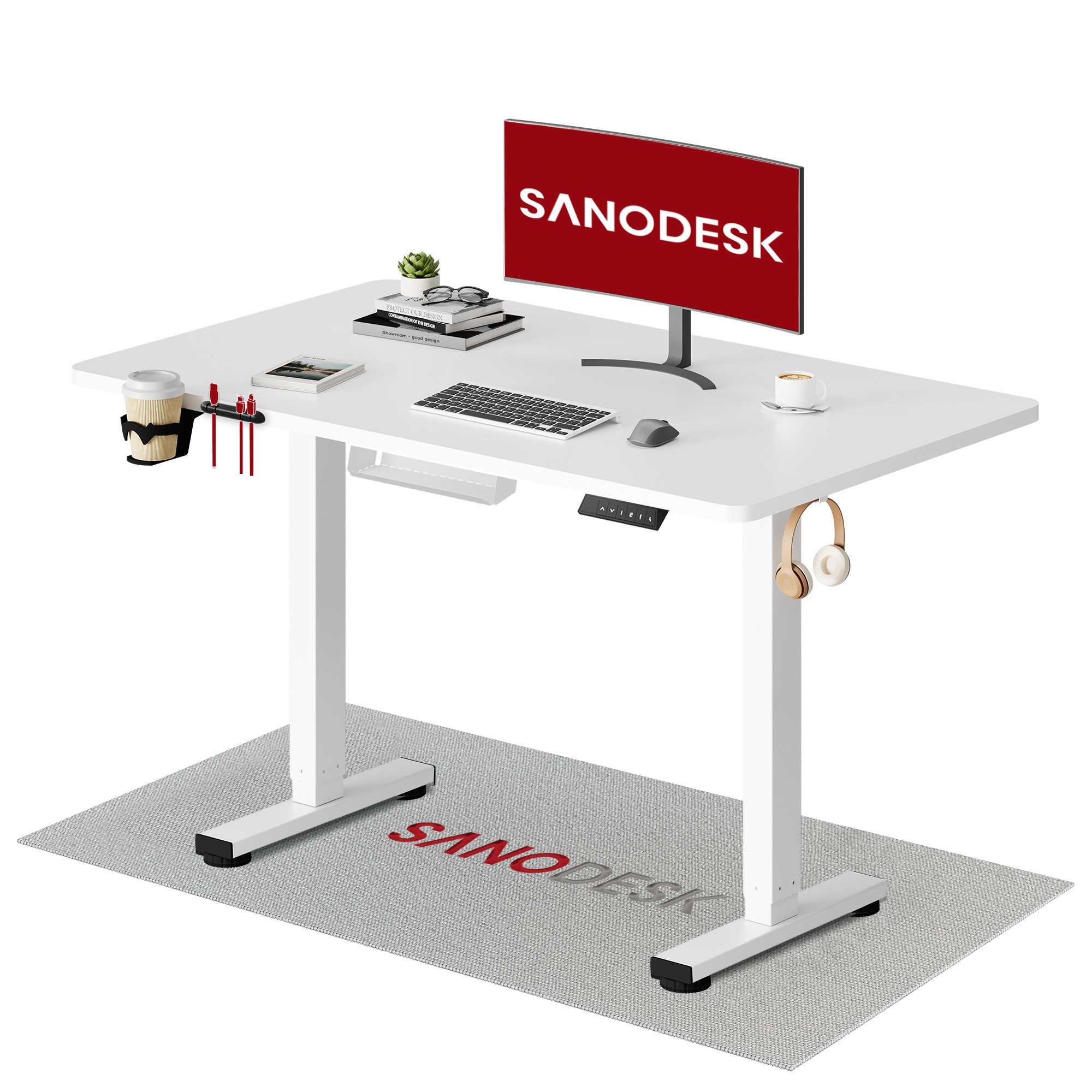 SANODESK Schreibtisch Elektrisch höhenverstellbarer Schreibtisch (inkl. vielseitigem Zubehör, 2-Fach-Teleskop mit Memory-Steuerung & Anti-kollisionssystem), schnelle Montage, Max. Load: 100 KG, verschiedene Größen zur Auswahl