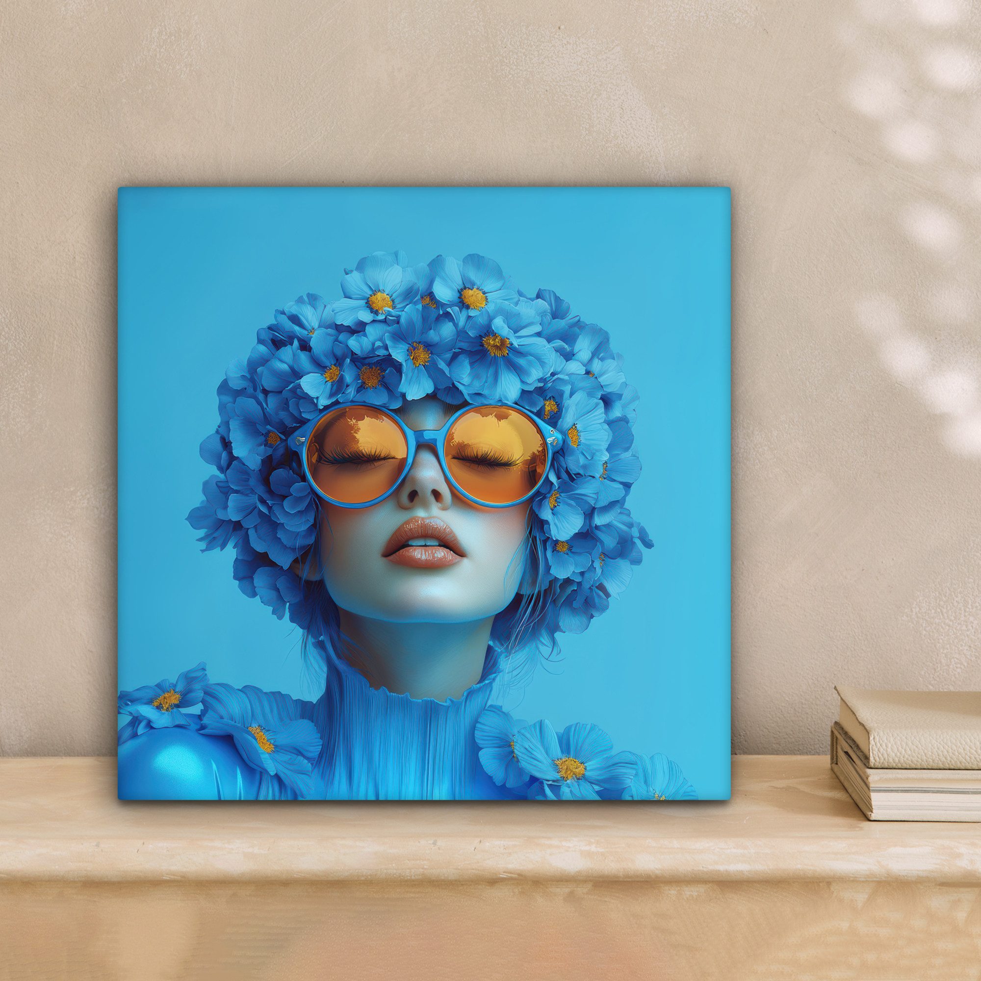 OneMillionCanvasses® Leinwandbild Frau - Blume - Blau - Modern - Brille - P günstig online kaufen