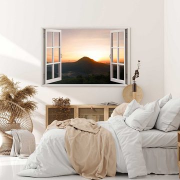 Sinus Art Leinwandbild Wandbild 120x80cm Fensterbild Sonnenuntergang Berg Natur Abendrot Hori, (1 St)