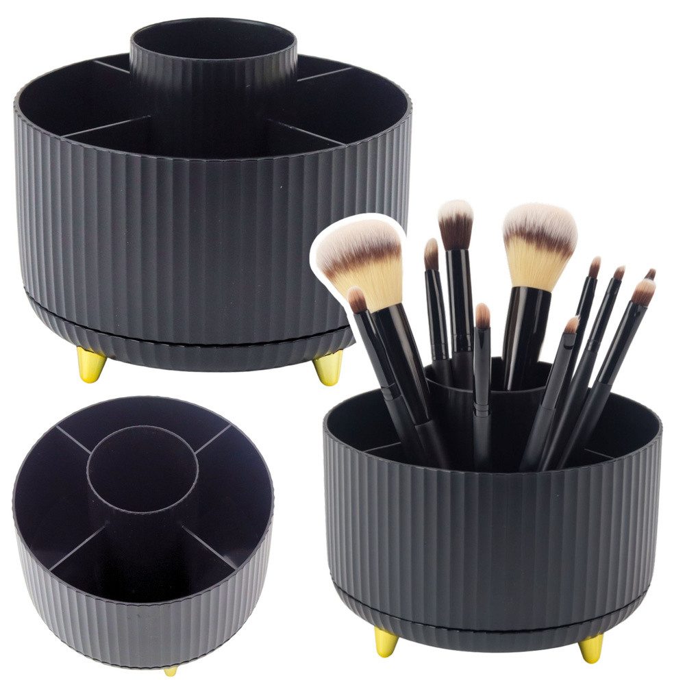 LEAN TOYS Organizer Schminkaufbewahrung Pinselhalter Kosmetikständer (Spar-Set, 1 St., Ø 14 cm drehbar), 360° drehbar, 5 Fächer, ABS-Kunststoff, Ø 14 cm