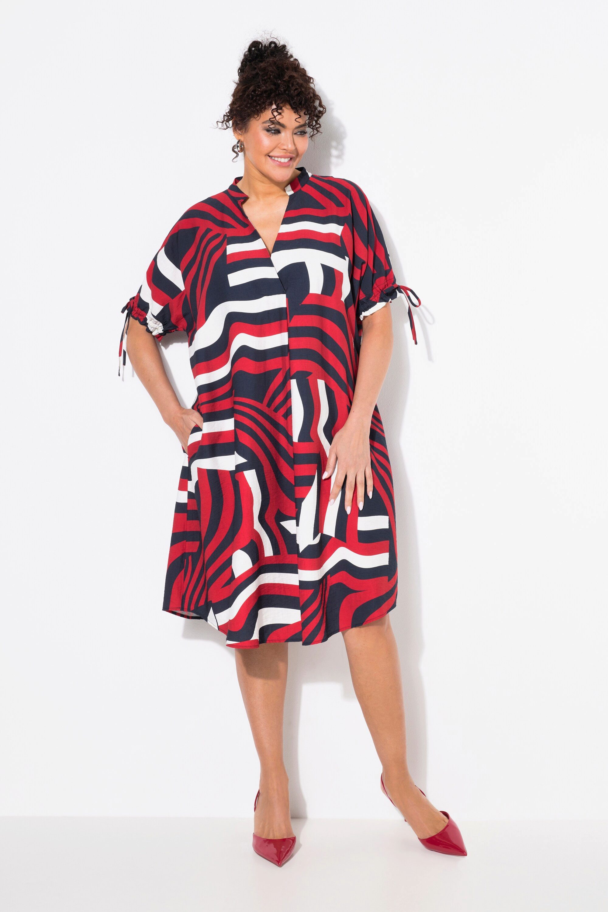 Ulla Popken Jerseykleid Kleid V-Ausschnitt oversized günstig online kaufen