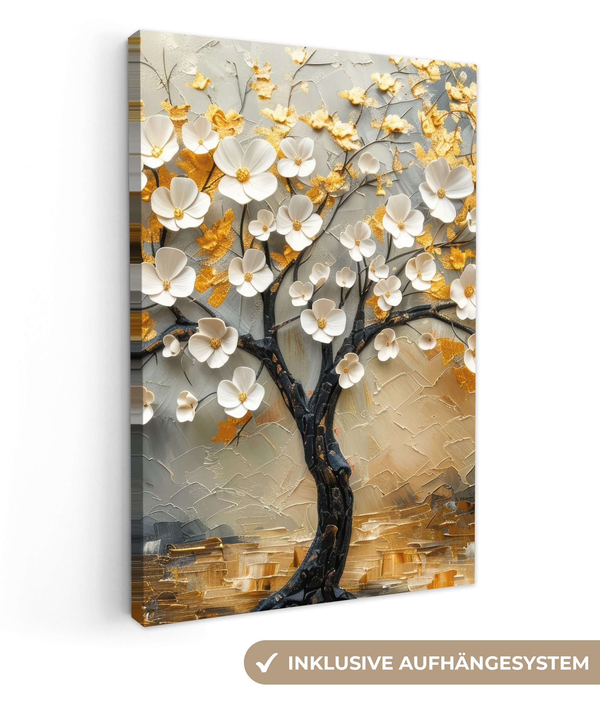 OneMillionCanvasses® Leinwandbild Baum - Blumen - Gold - Beige, Fotodruck ( günstig online kaufen