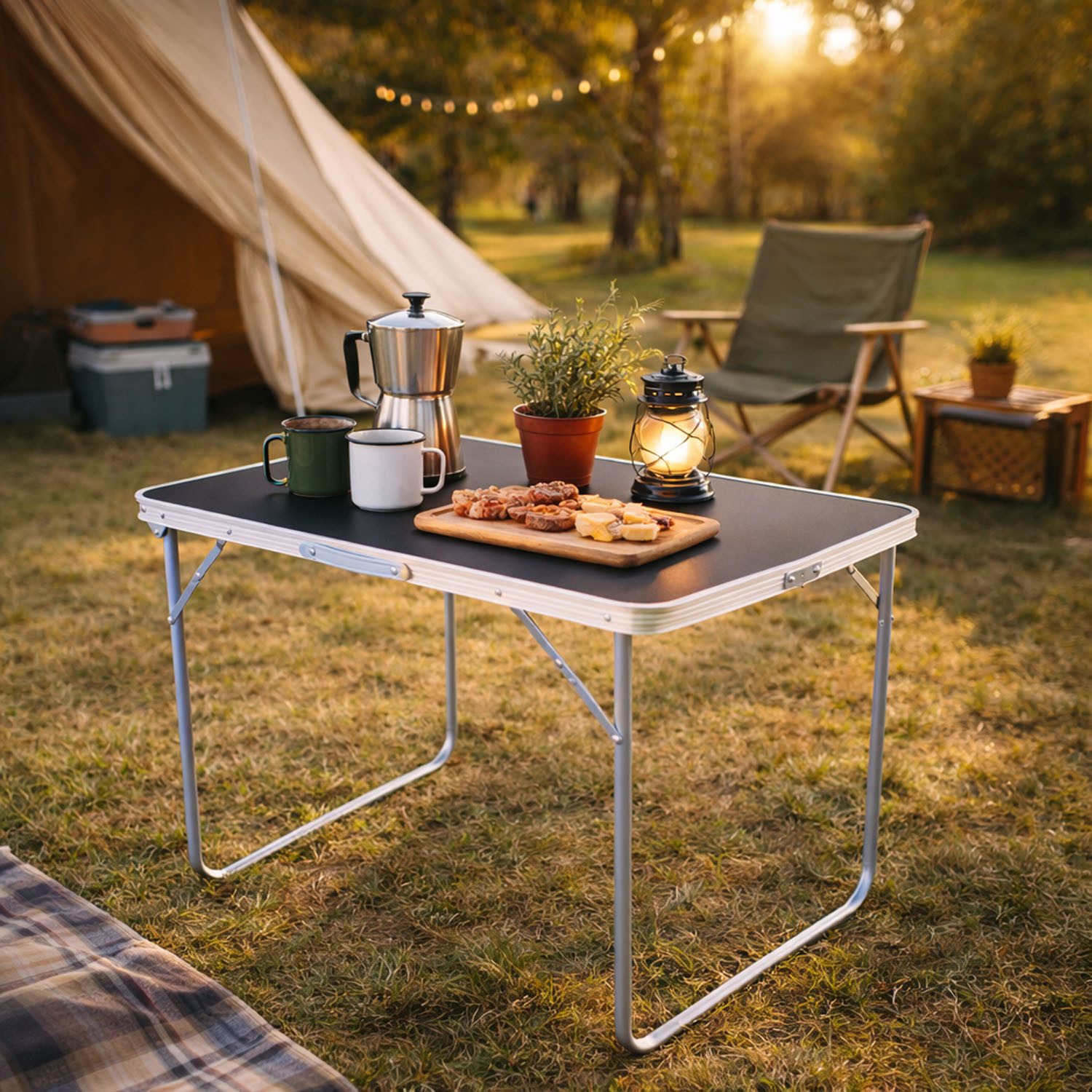 Mojawo Campingtisch Campingtisch schwarz klappbar mit Tragegriff Alu L70xB50xH59cm