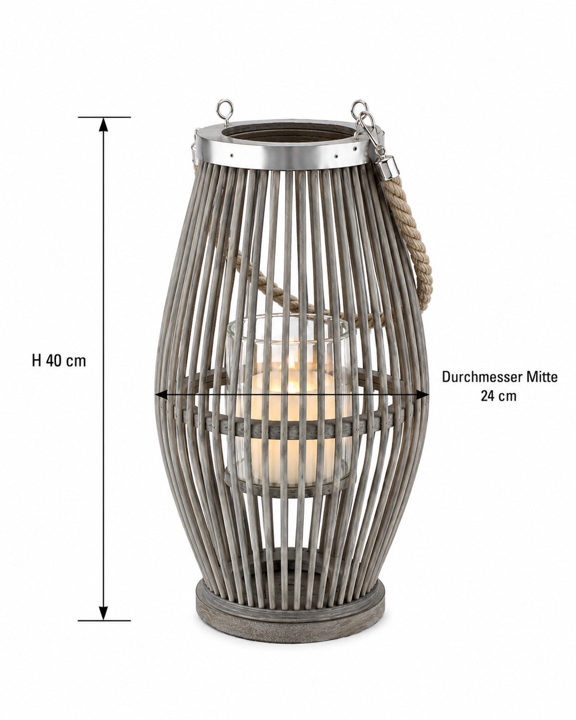 Annastore Laterne aus Bambus mit Henkel und Glaszylinder Bambuslaterne Gartenlaterne, Windlicht aus Bambus – Bild 2 von 5